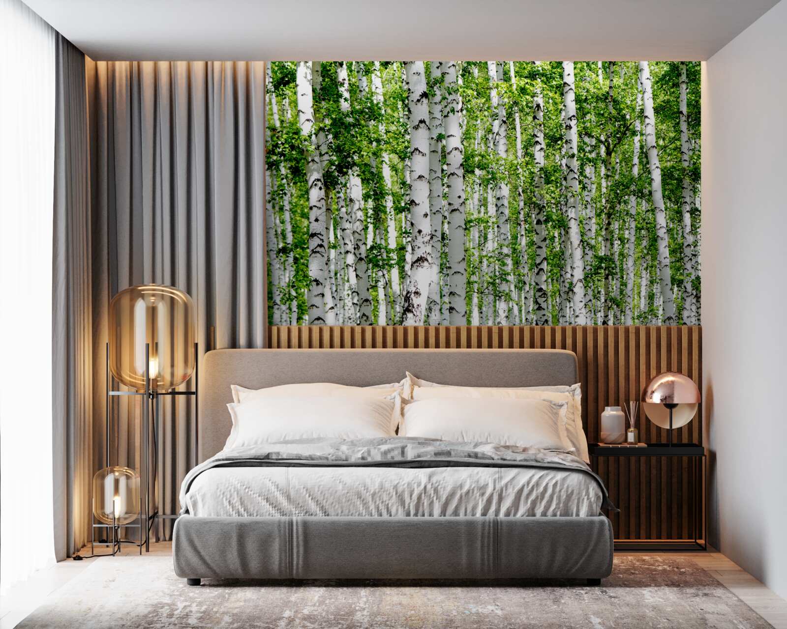 Papier peint des bouleaux gracieux aux feuilles vertes