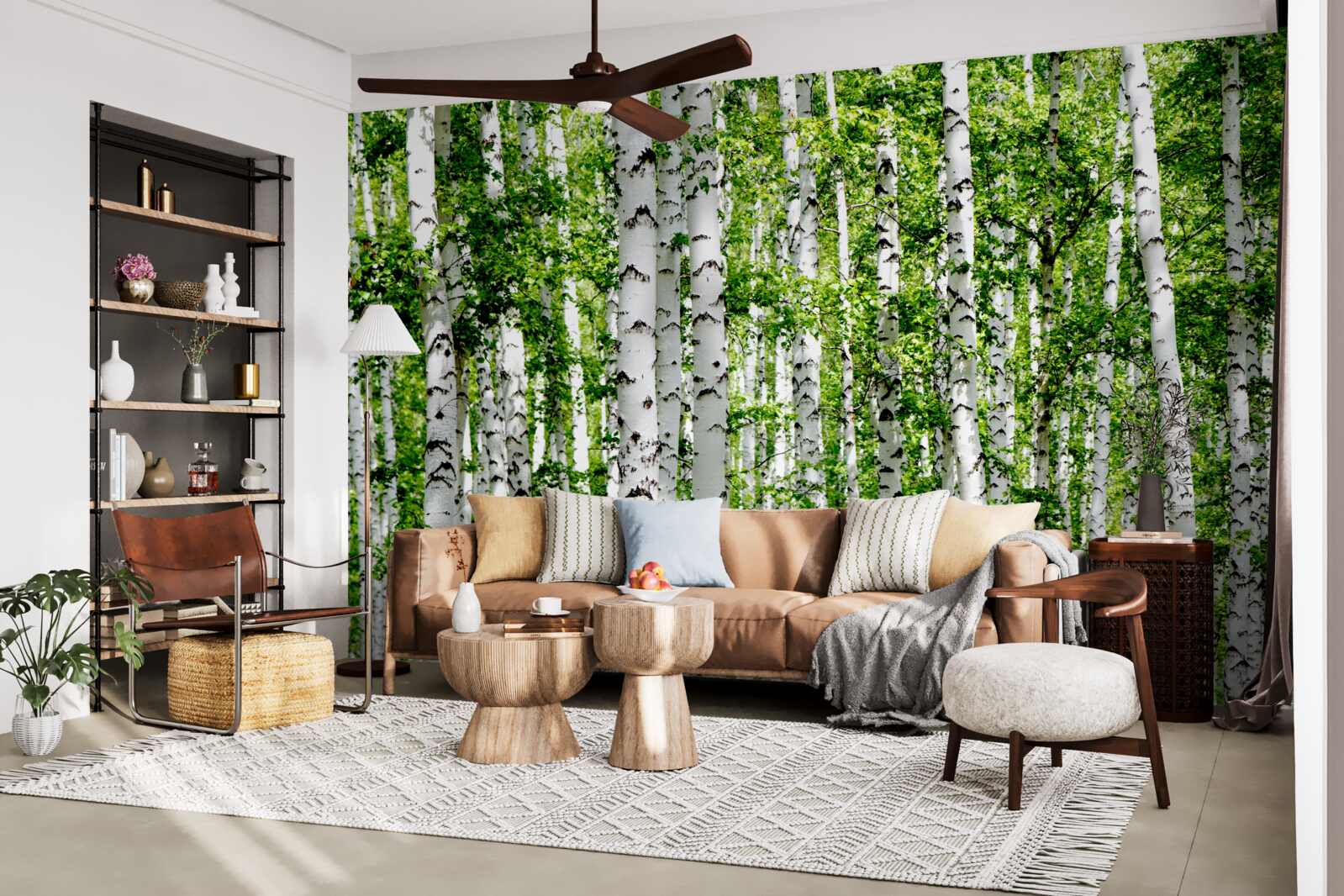 Papier peint des bouleaux gracieux aux feuilles vertes