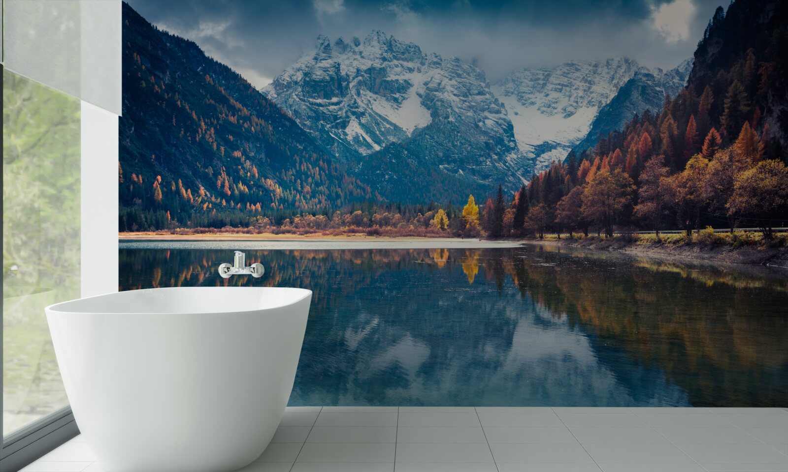 Papier peint des sommets majestueux et une rivière qui coule