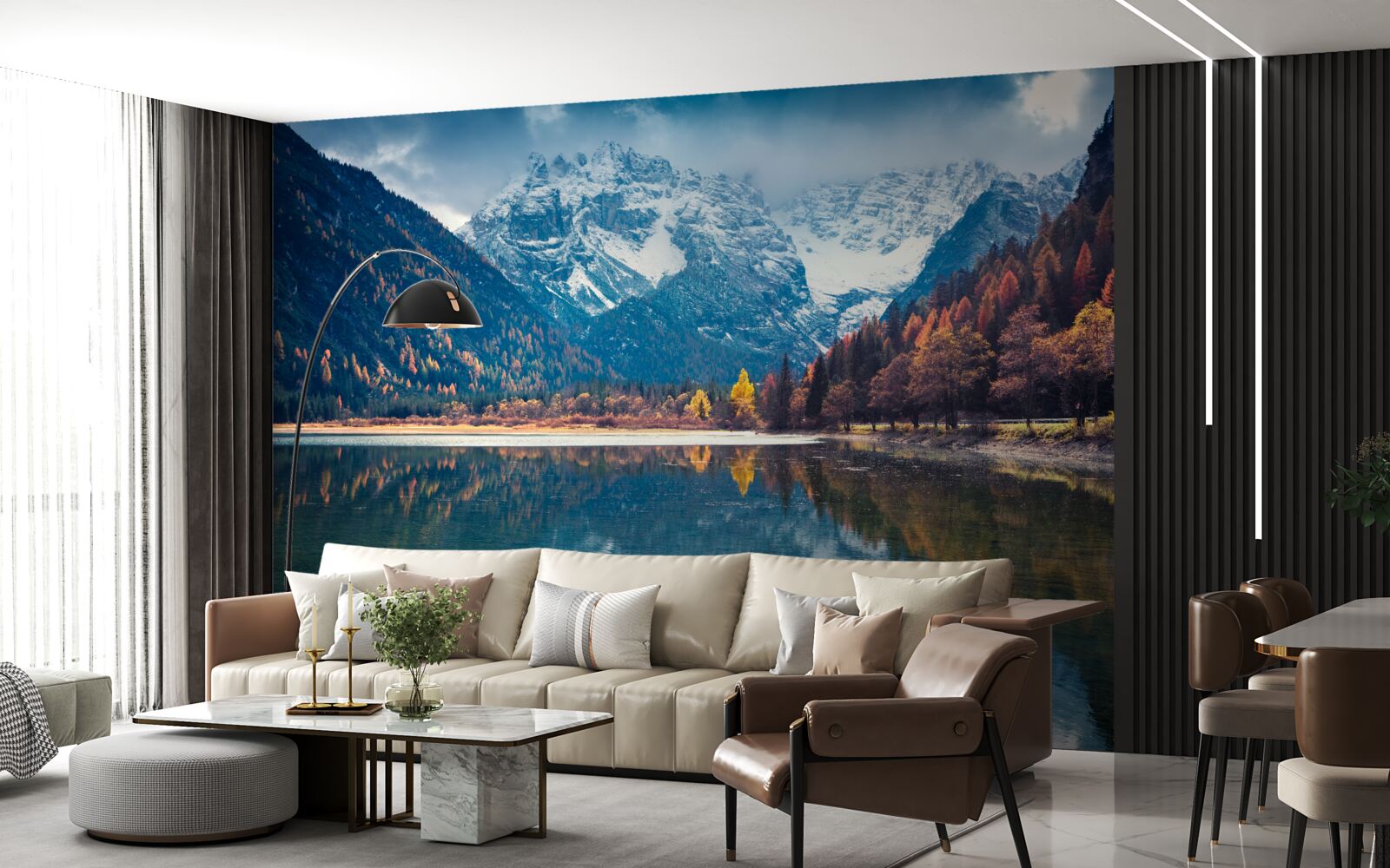 Papier peint des sommets majestueux et une rivière qui coule