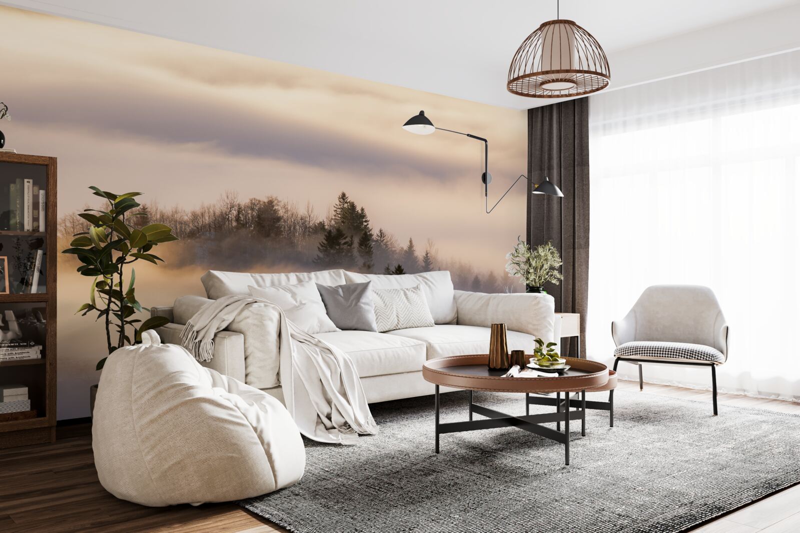 Papier peint brouillard dense entre les arbres