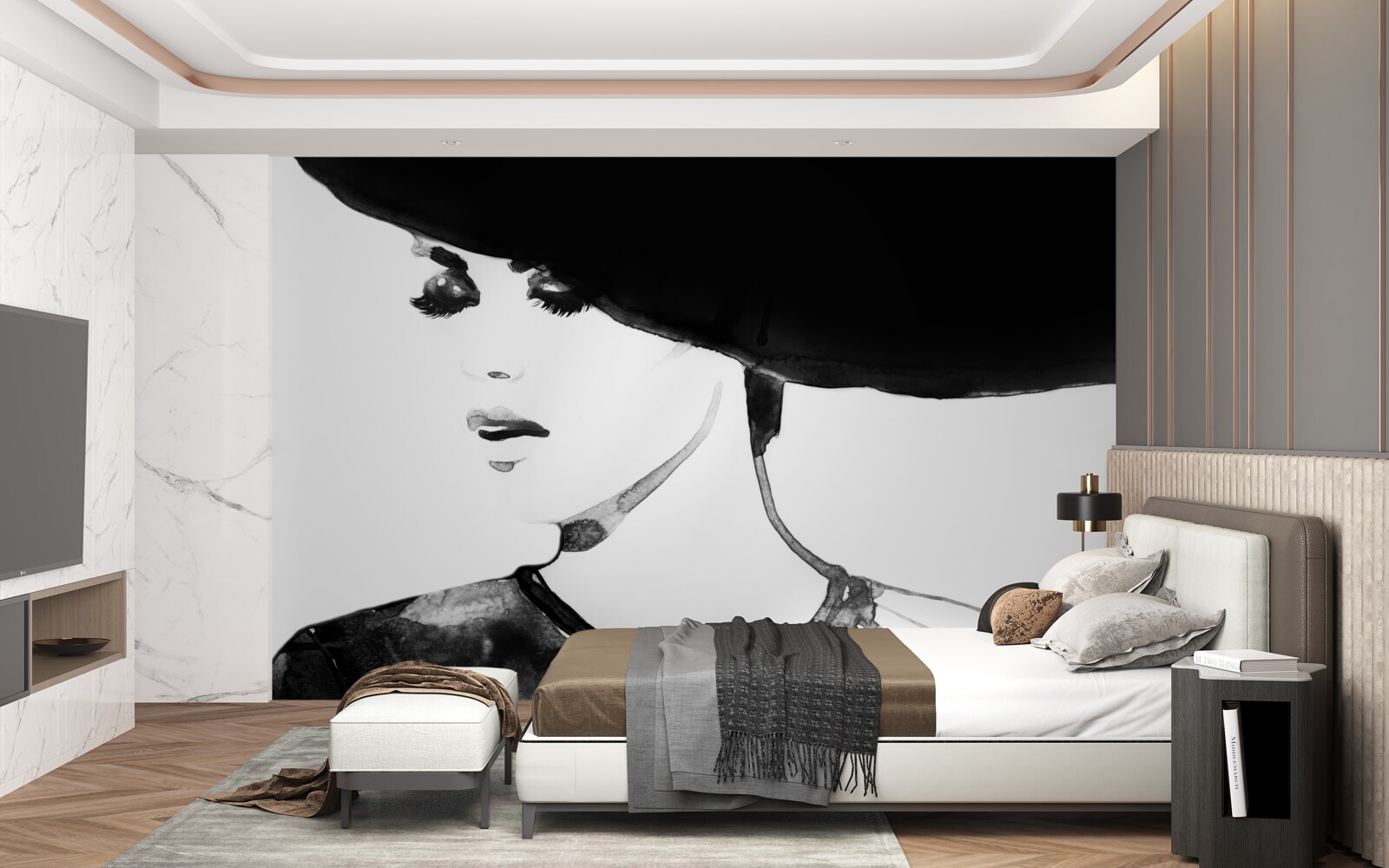 Papier peint fille avec chapeau montrée dans la photo