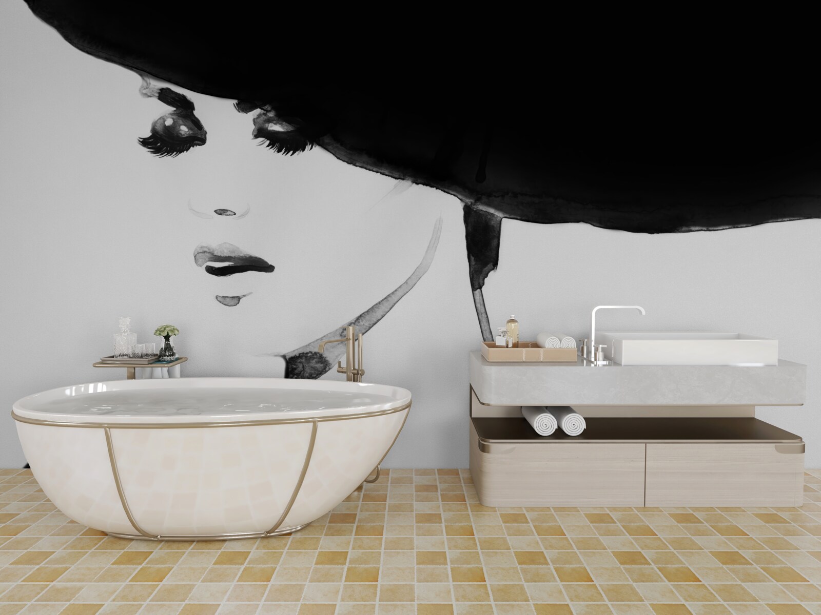 Papier peint fille avec chapeau montrée dans la photo