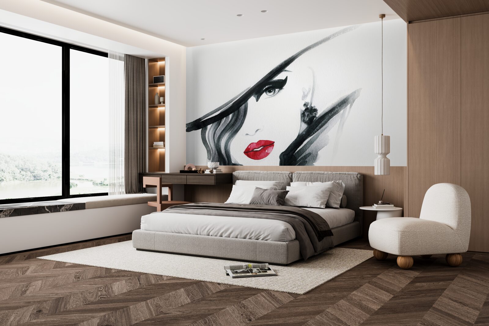 Papier peint image d'une fille aux lèvres rouges