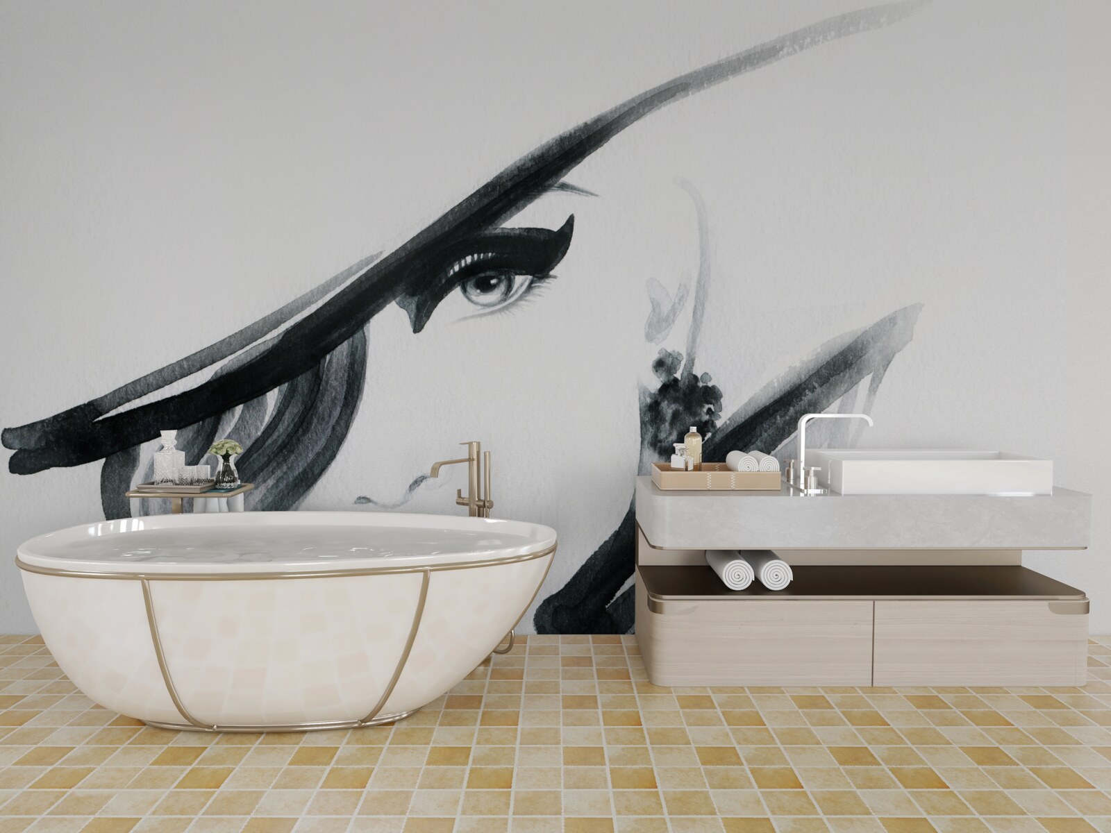 Papier peint image d'une fille aux lèvres rouges