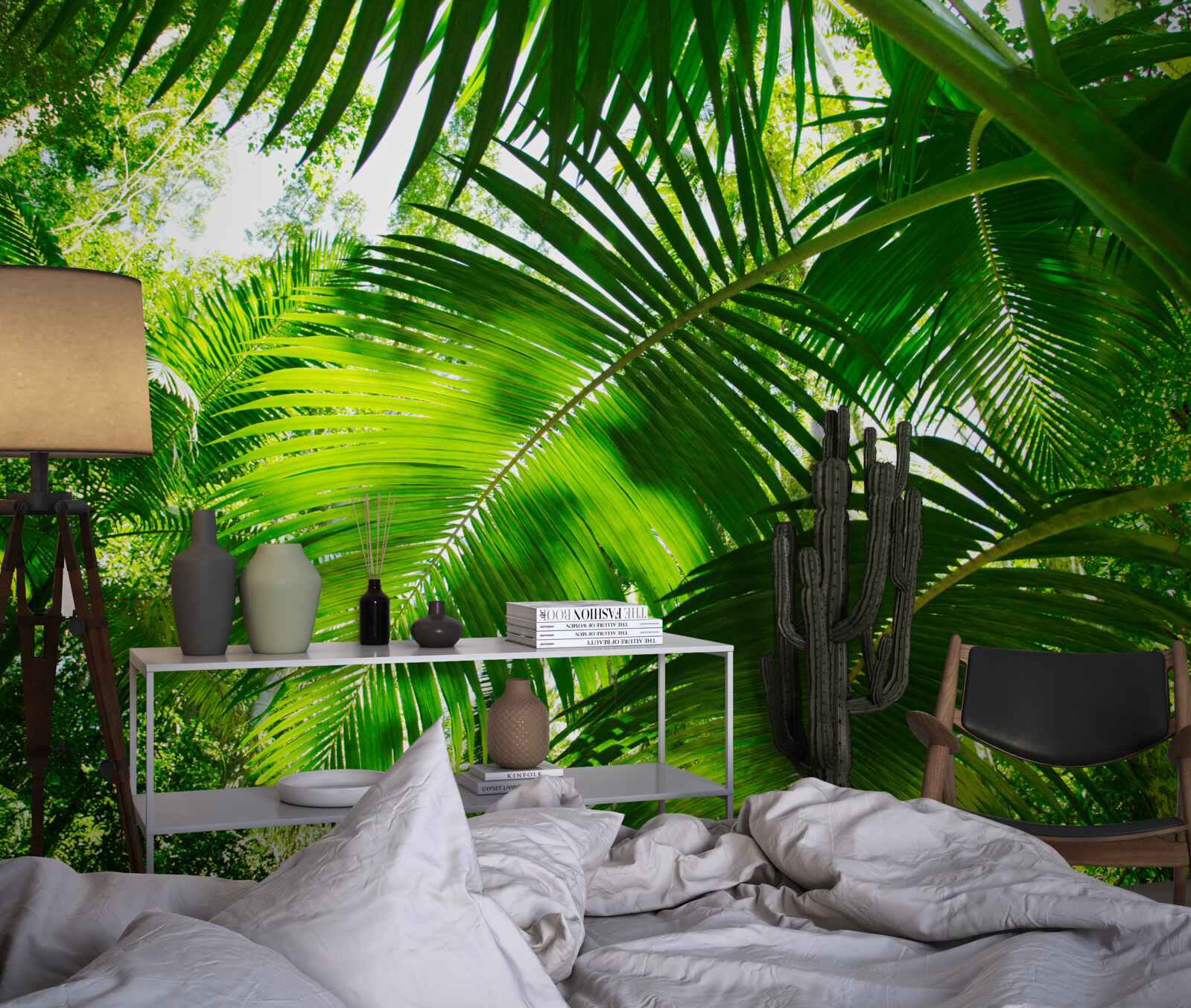 Papier peint grandes feuilles vertes