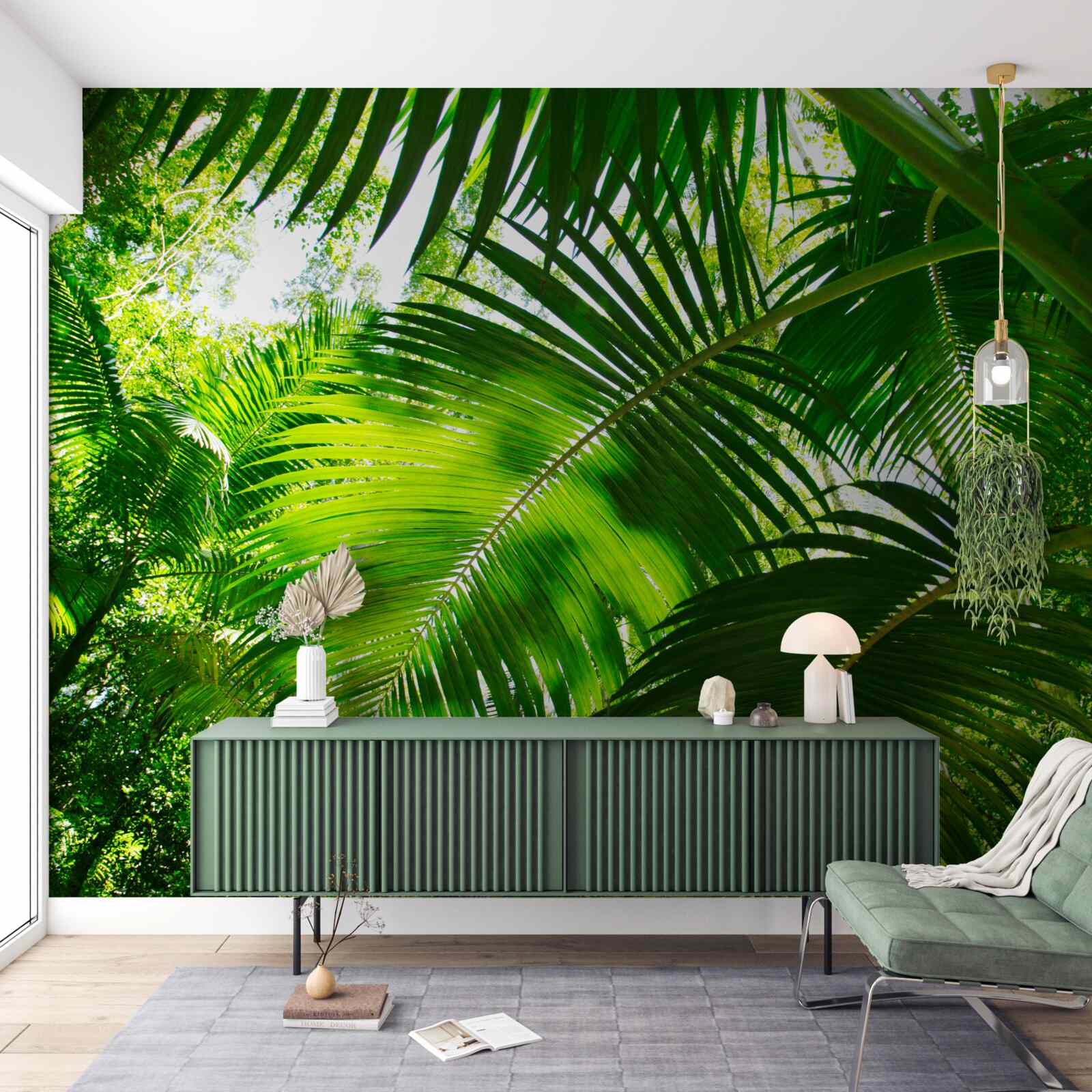 Papier peint grandes feuilles vertes