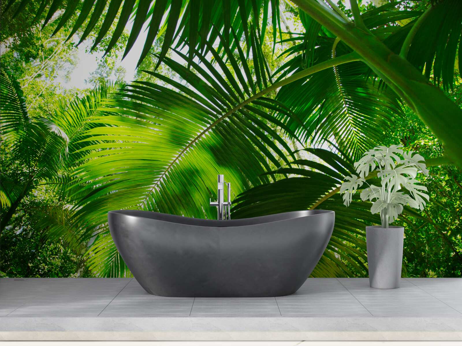 Papier peint grandes feuilles vertes