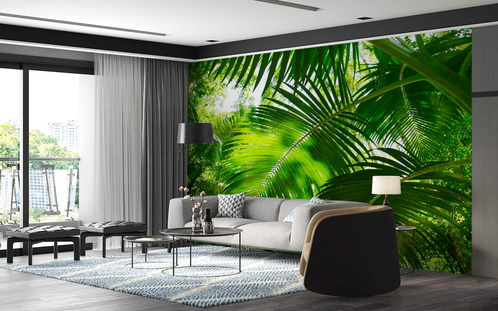 Papier peint grandes feuilles vertes