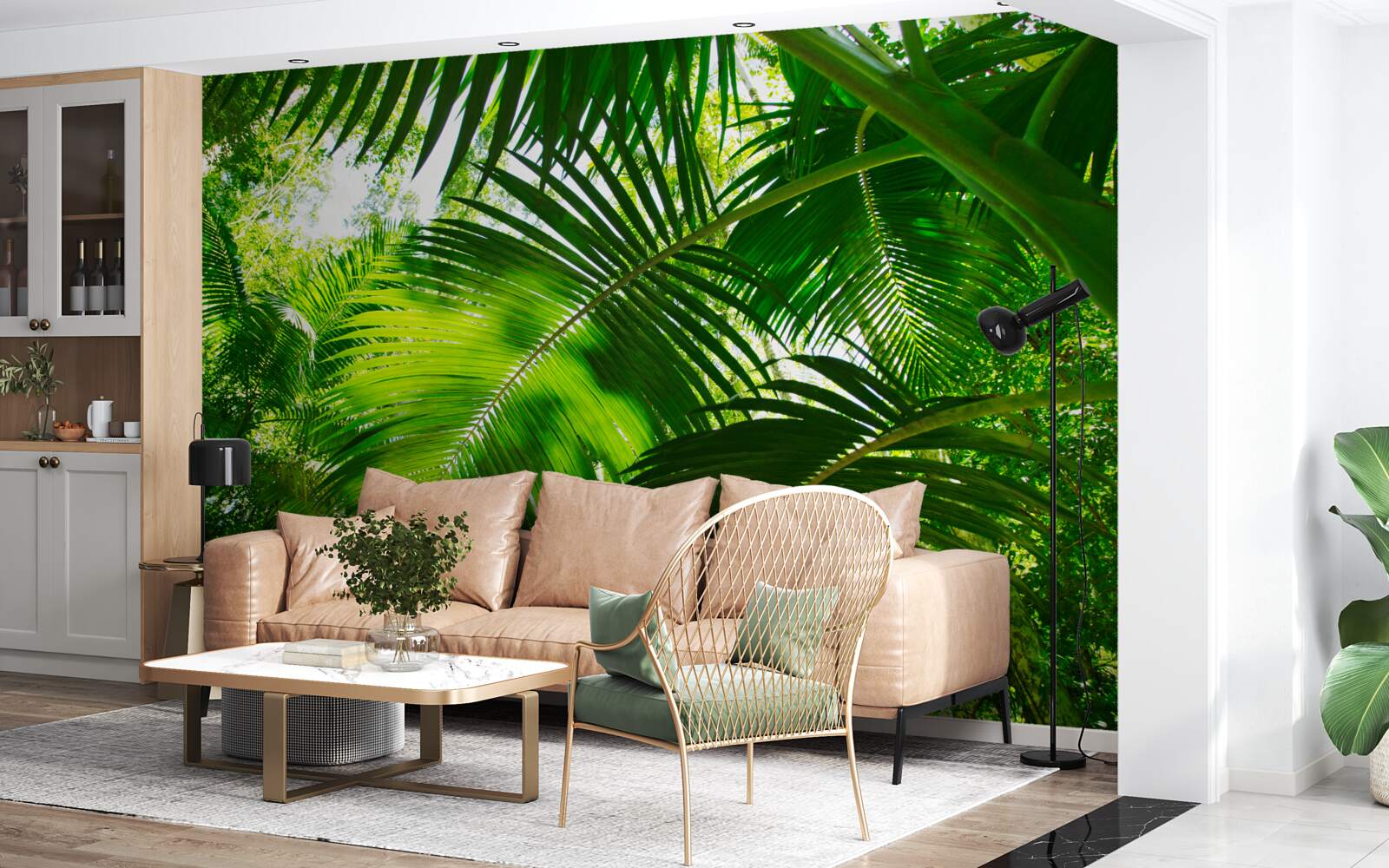 Papier peint grandes feuilles vertes