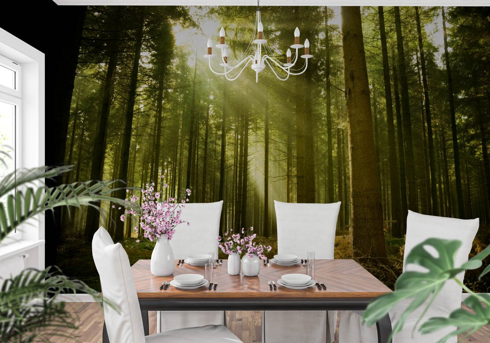 Papier peint les rayons du soleil illuminent la forêt