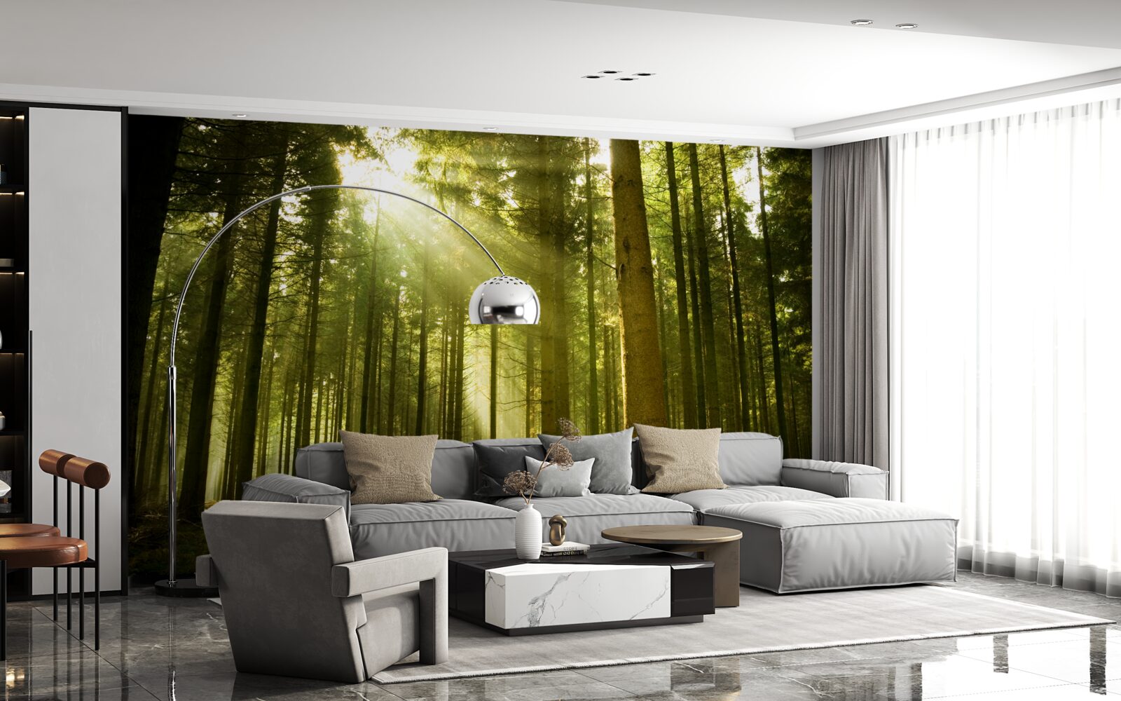 Papier peint les rayons du soleil illuminent la forêt