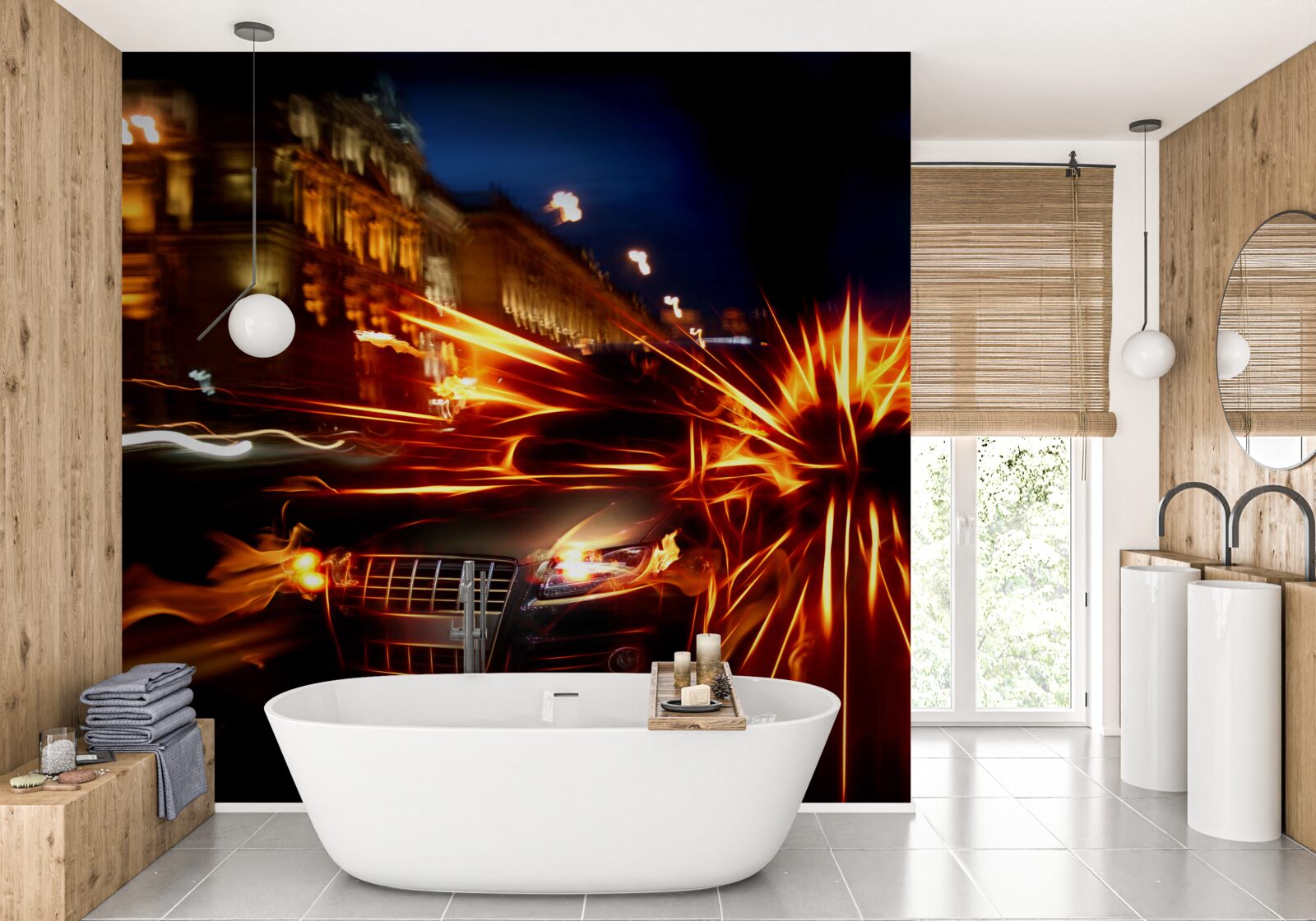 Papier peint voiture dans la lumière de la nuit