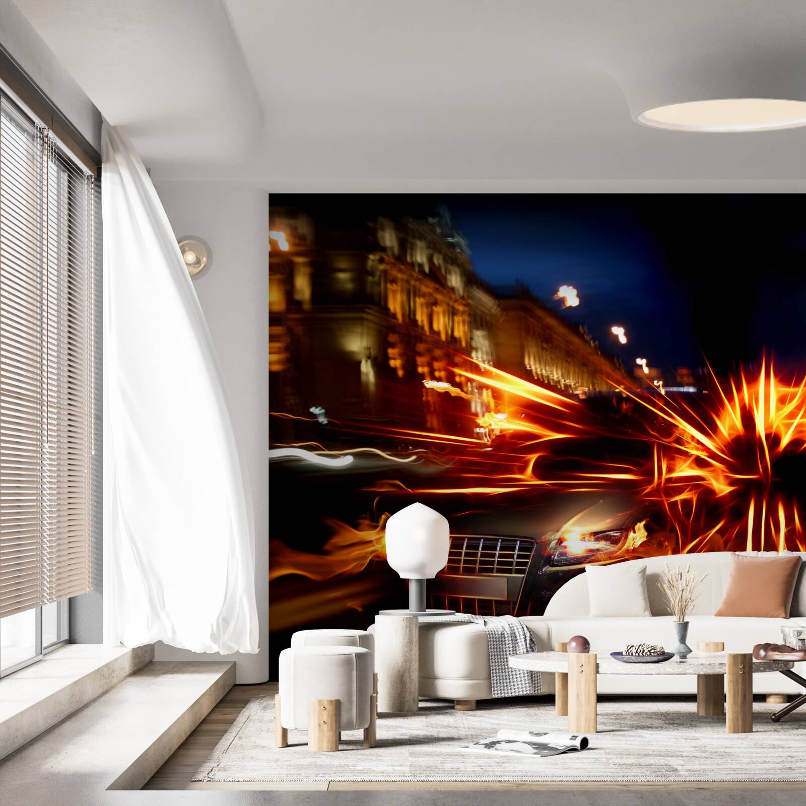 Papier peint voiture dans la lumière de la nuit