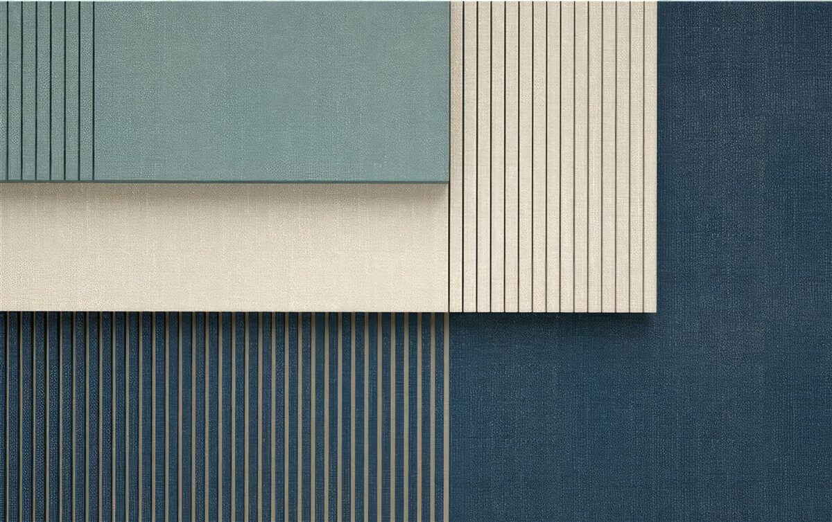 Papier peint fond bleu, beige et vert