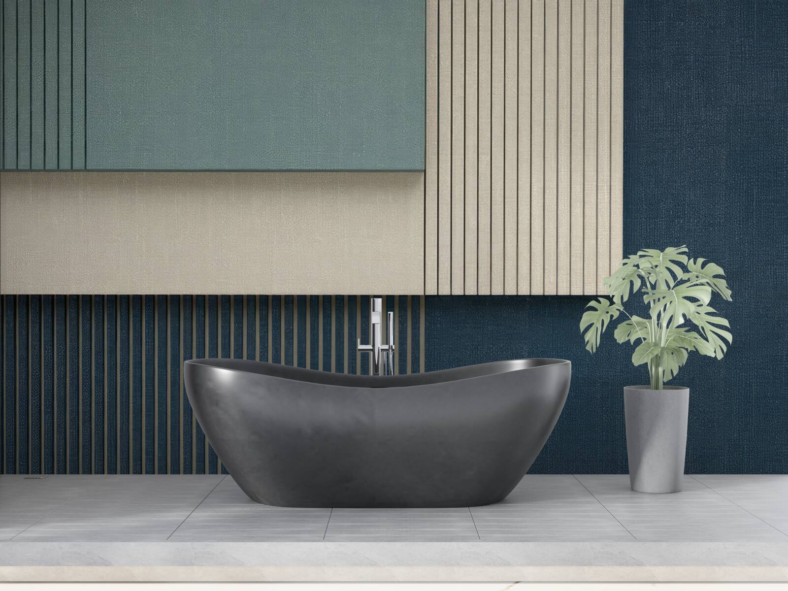 Papier peint fond bleu, beige et vert