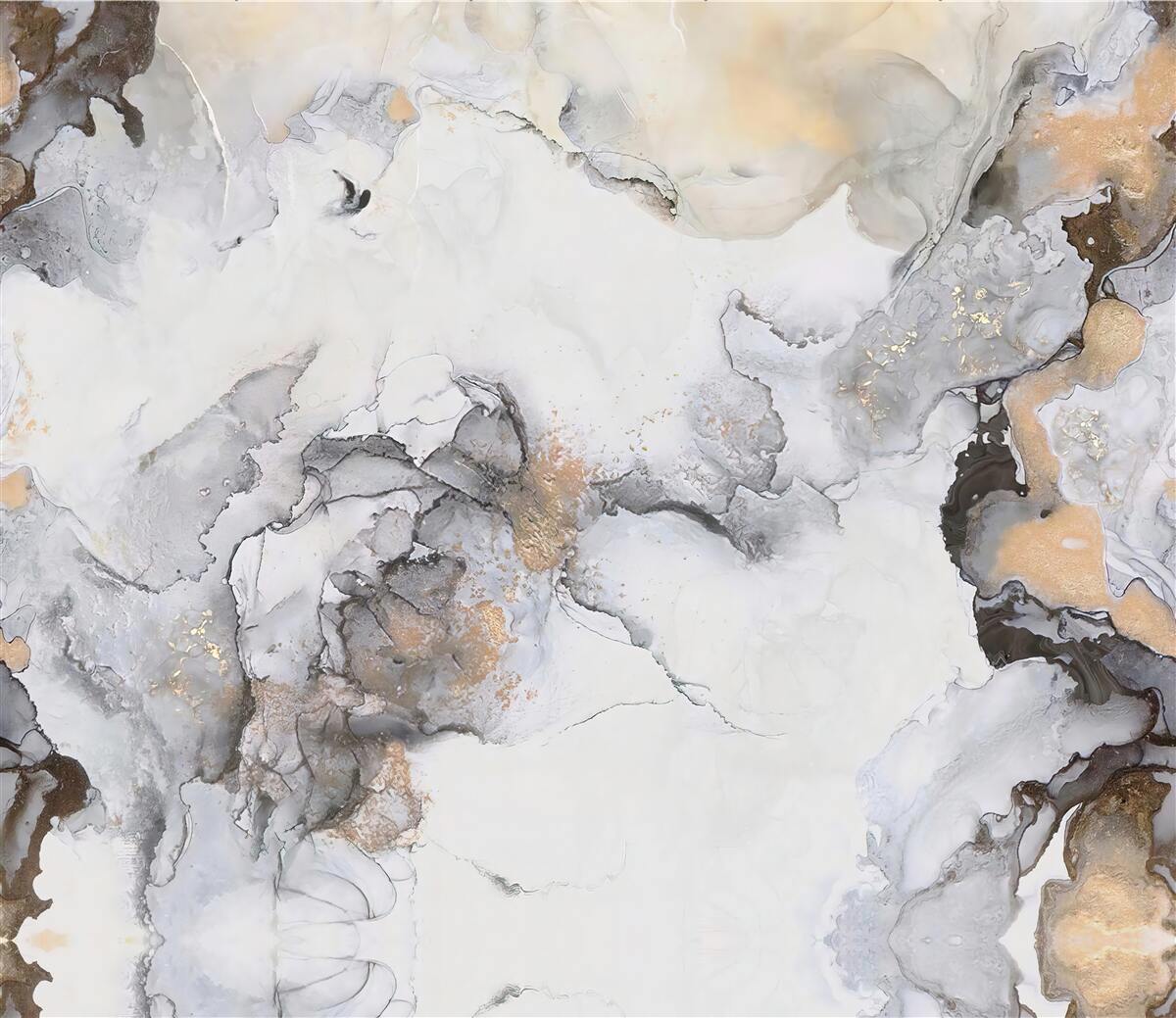 Papier peint abstrait dans les tons blanc, gris et or