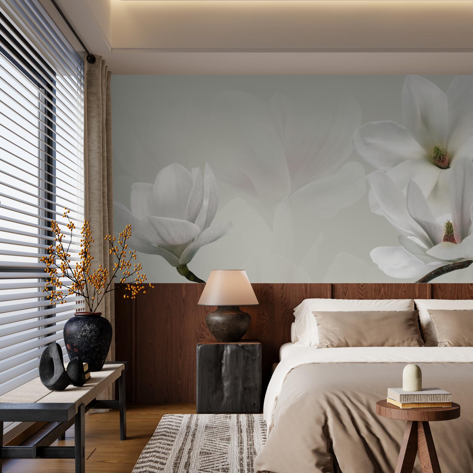 Papier peint grandes fleurs blanches