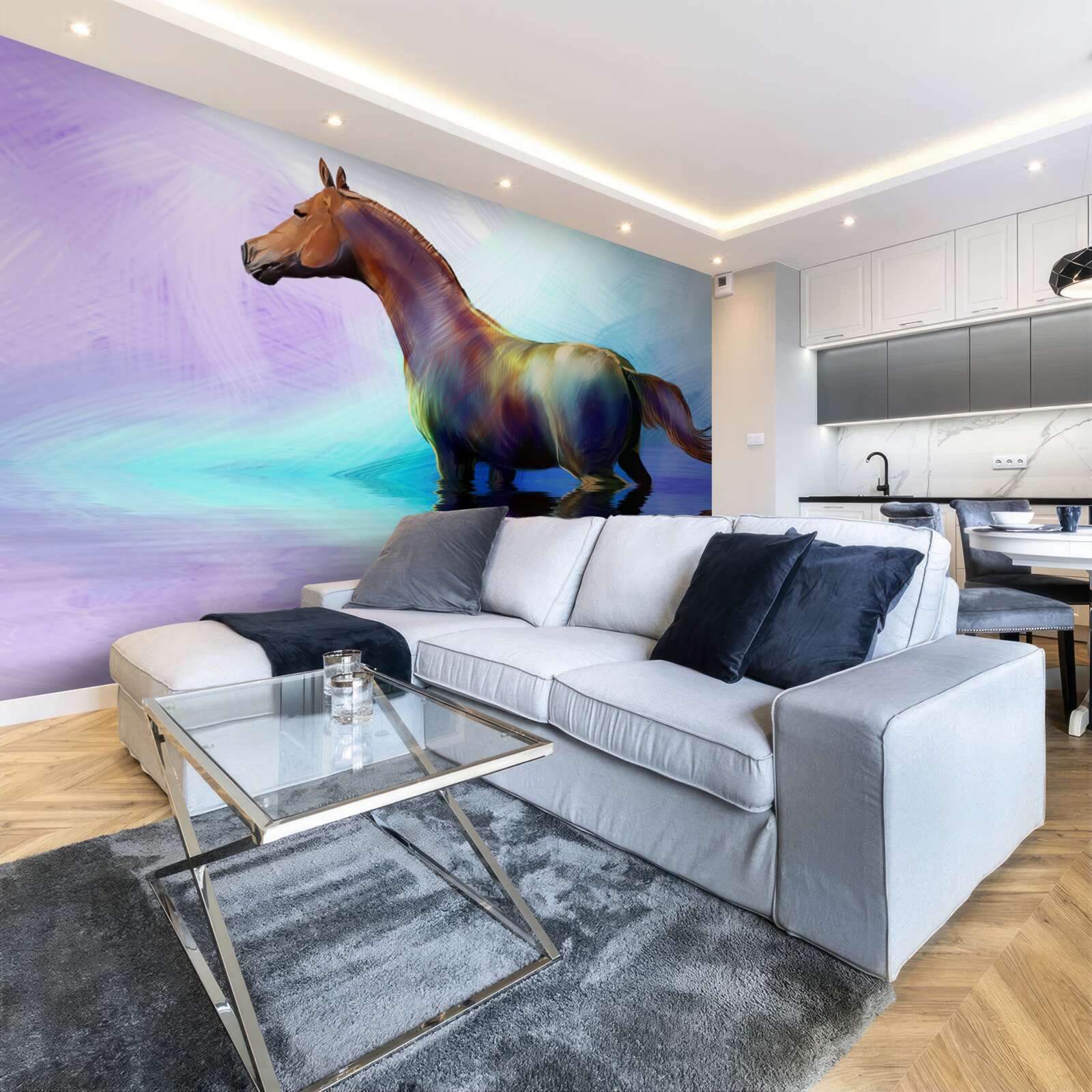 Papier peint le cheval est dans l'eau