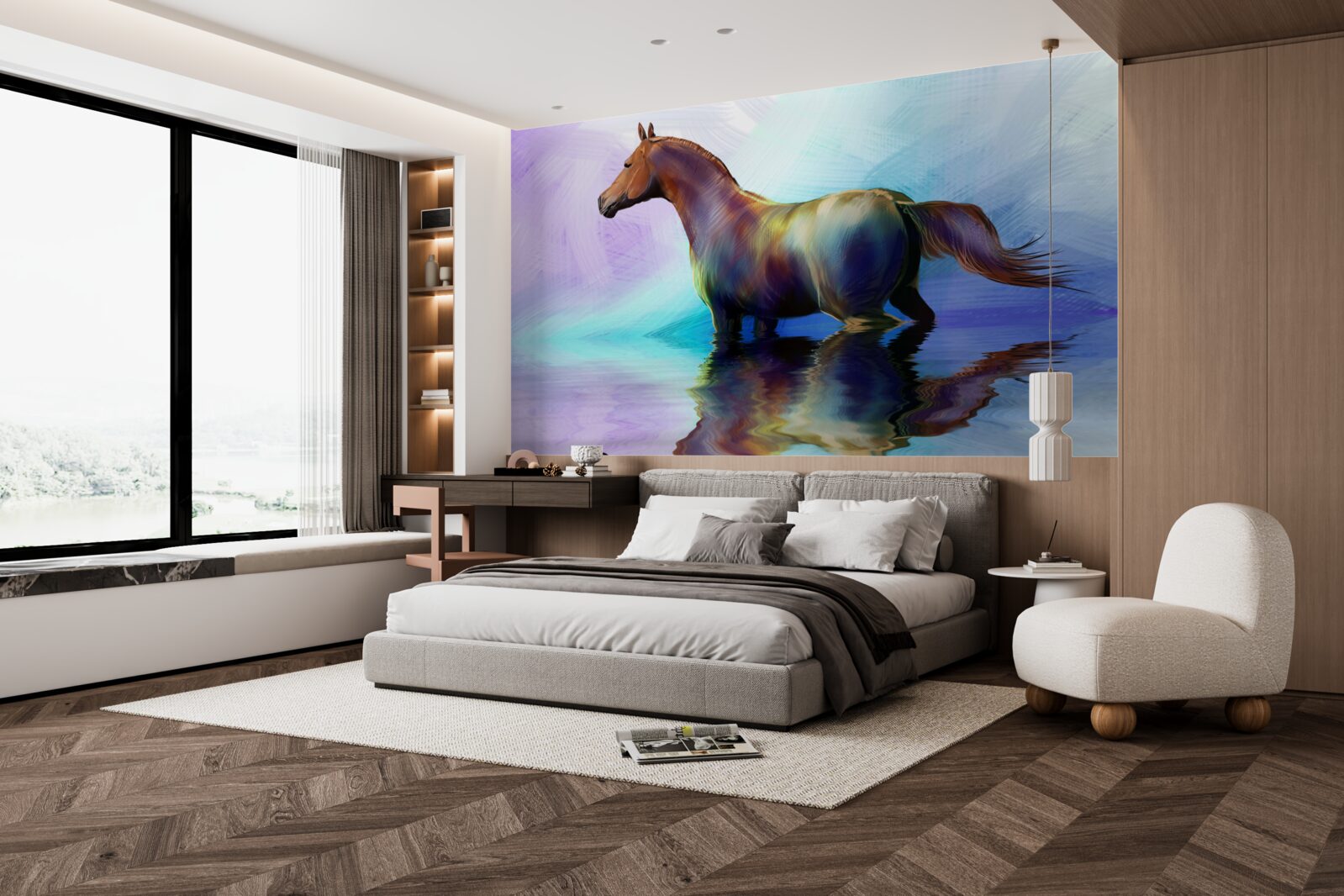 Papier peint le cheval est dans l'eau