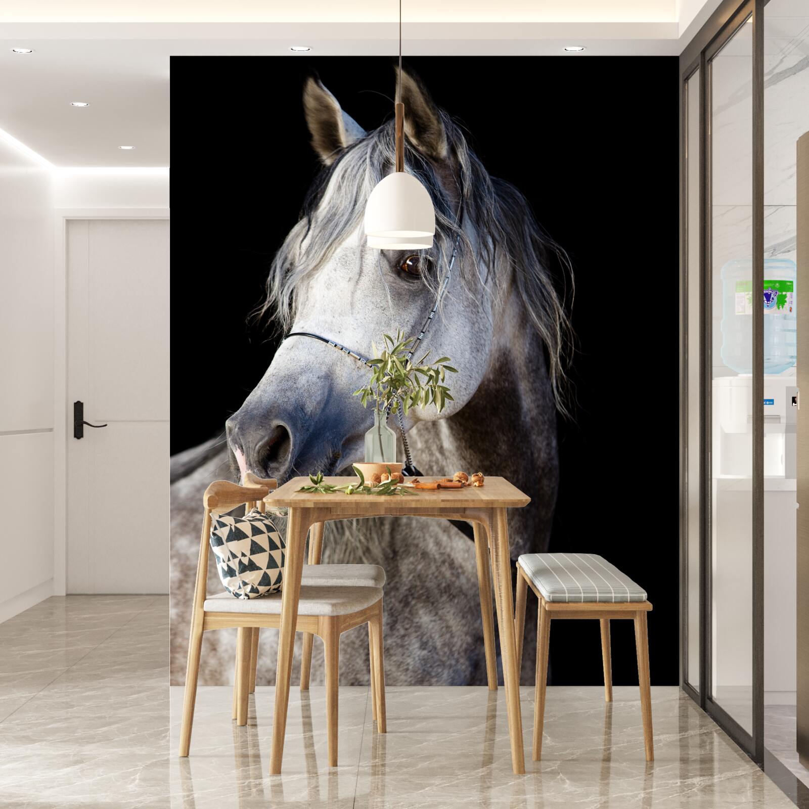 Papier peint silhouette élégante d'un cheval sur fond sombre