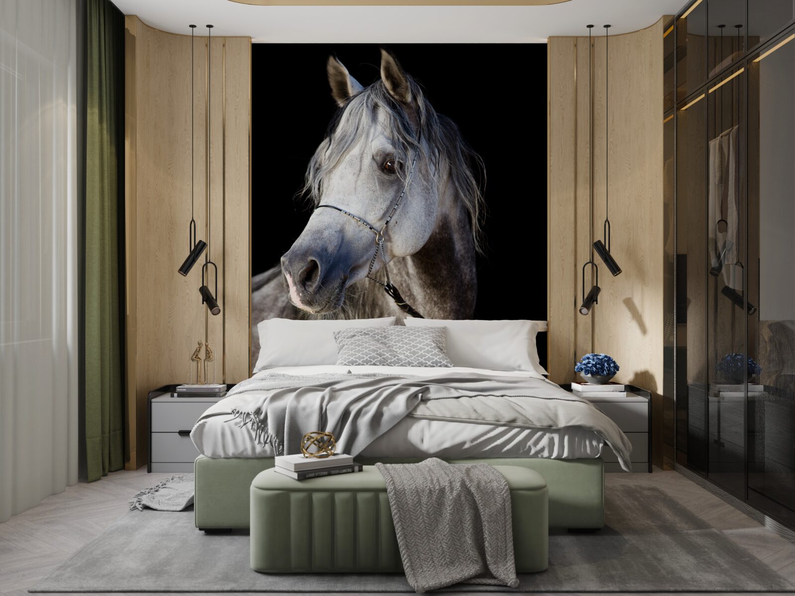 Papier peint silhouette élégante d'un cheval sur fond sombre