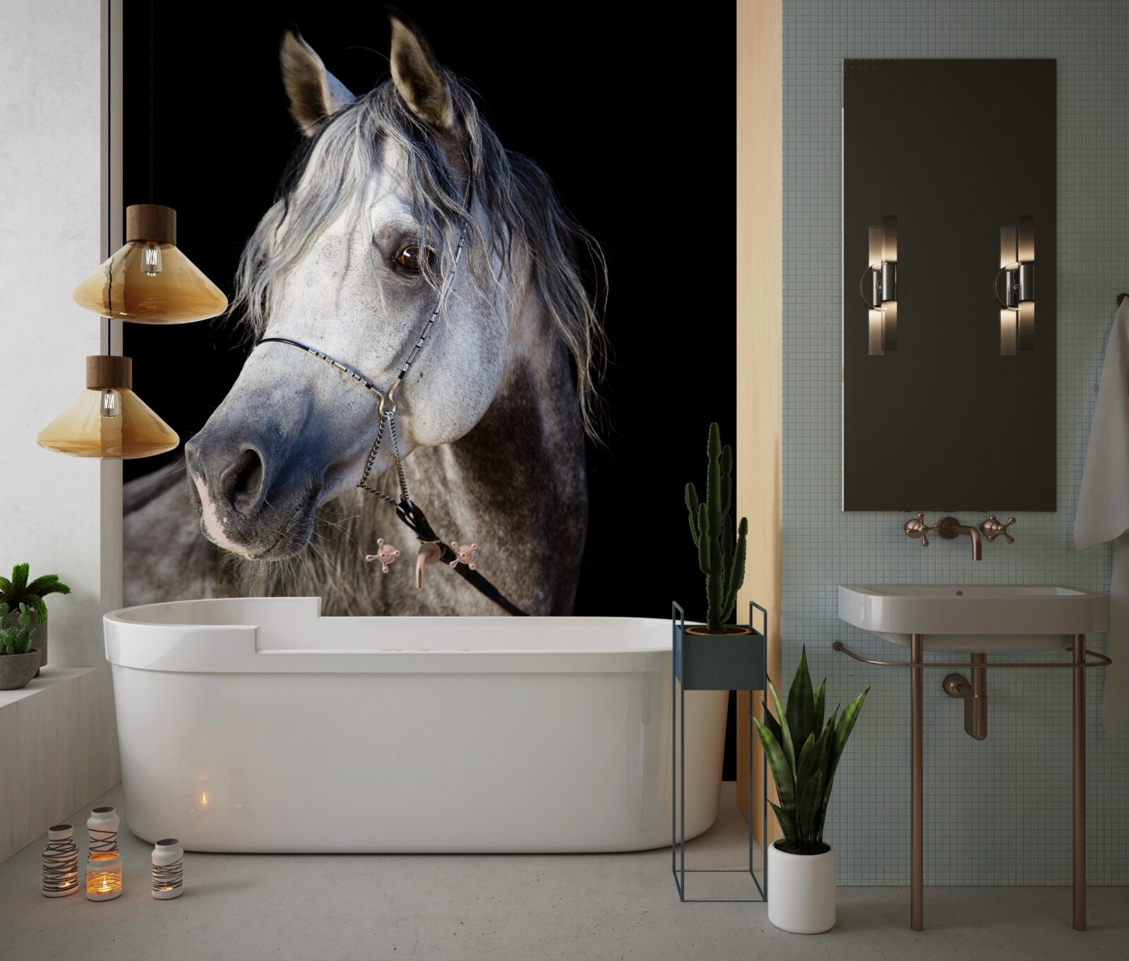 Papier peint silhouette élégante d'un cheval sur fond sombre