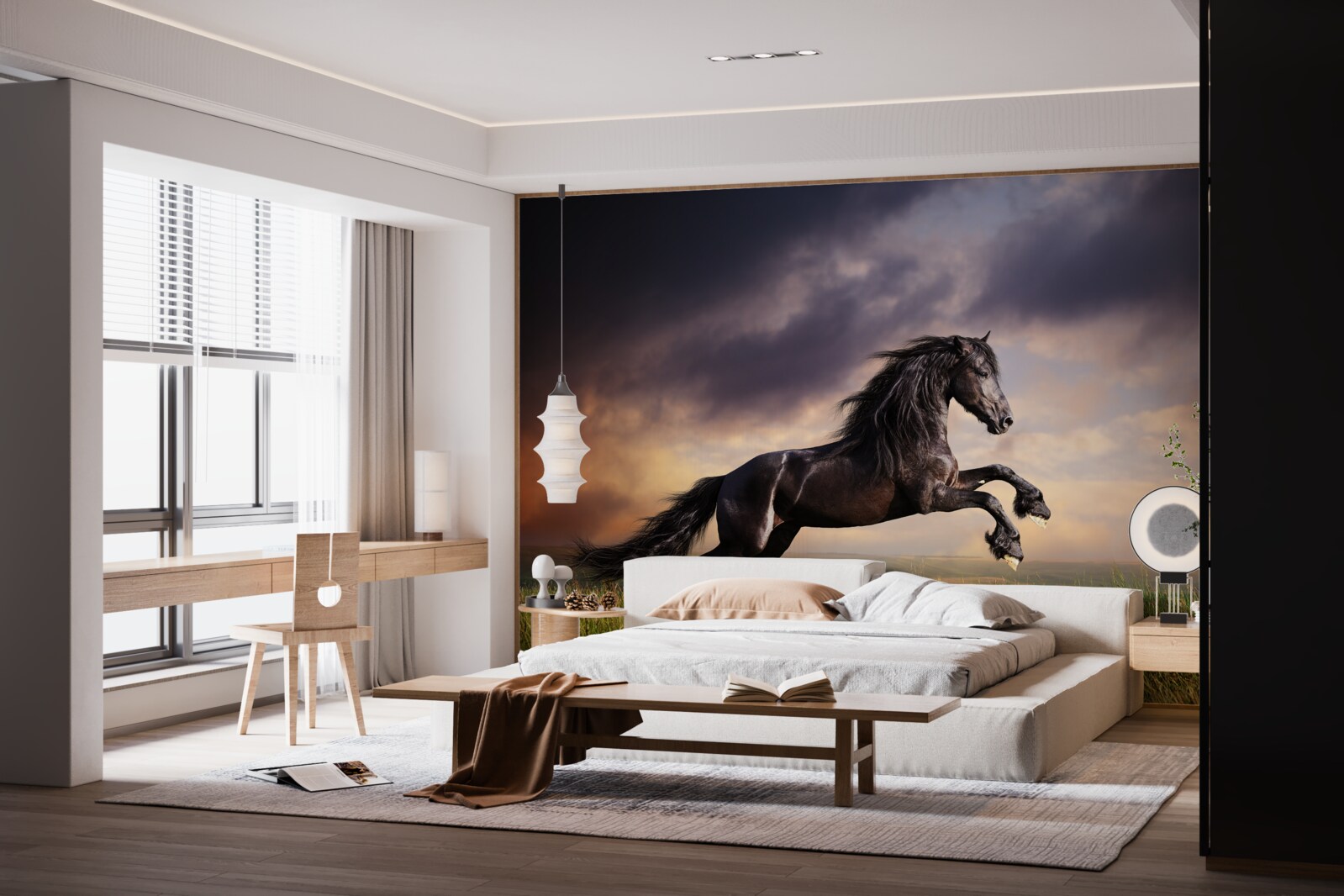 Papier peint un cheval galope dans un ciel sombre