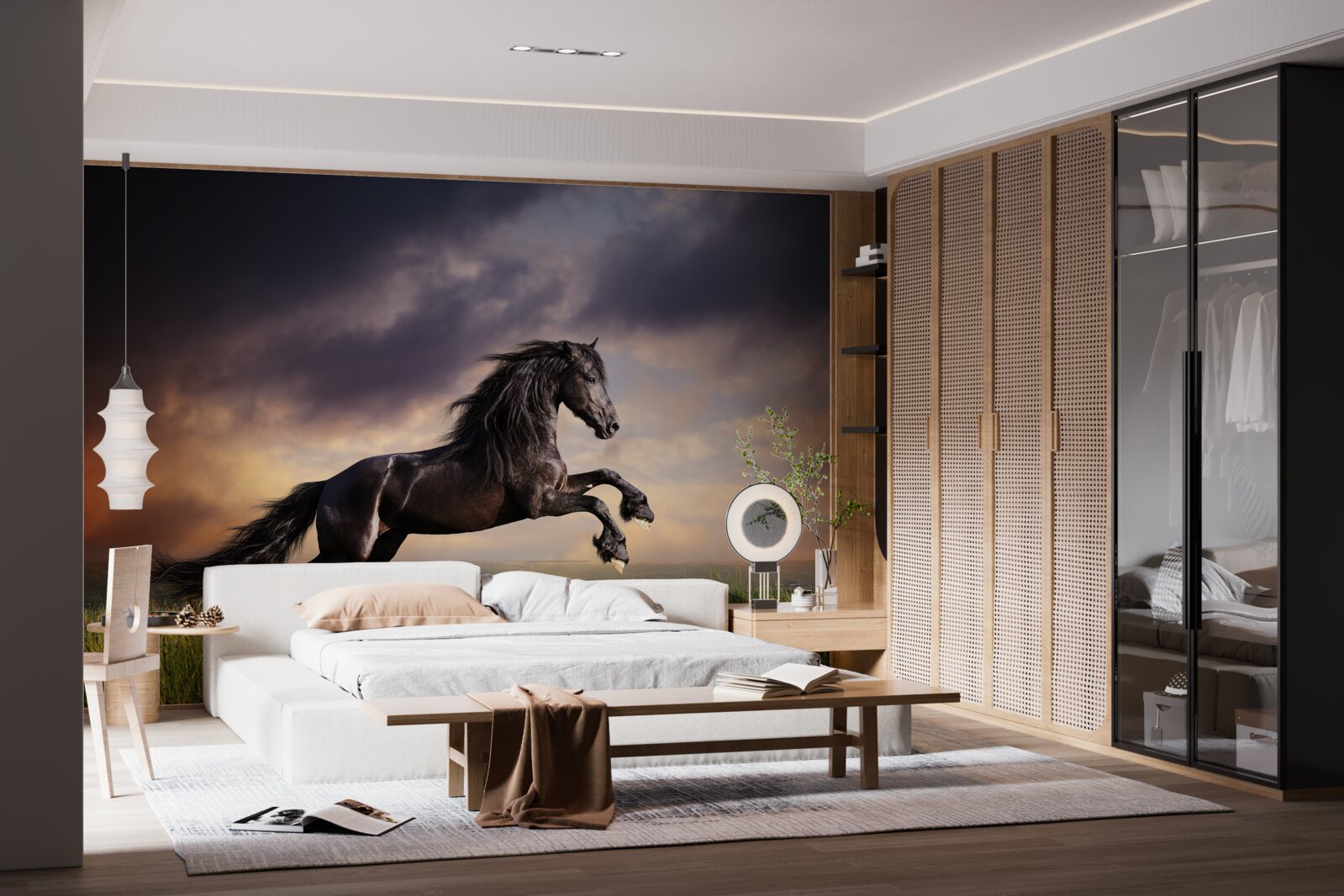 Papier peint un cheval galope dans un ciel sombre