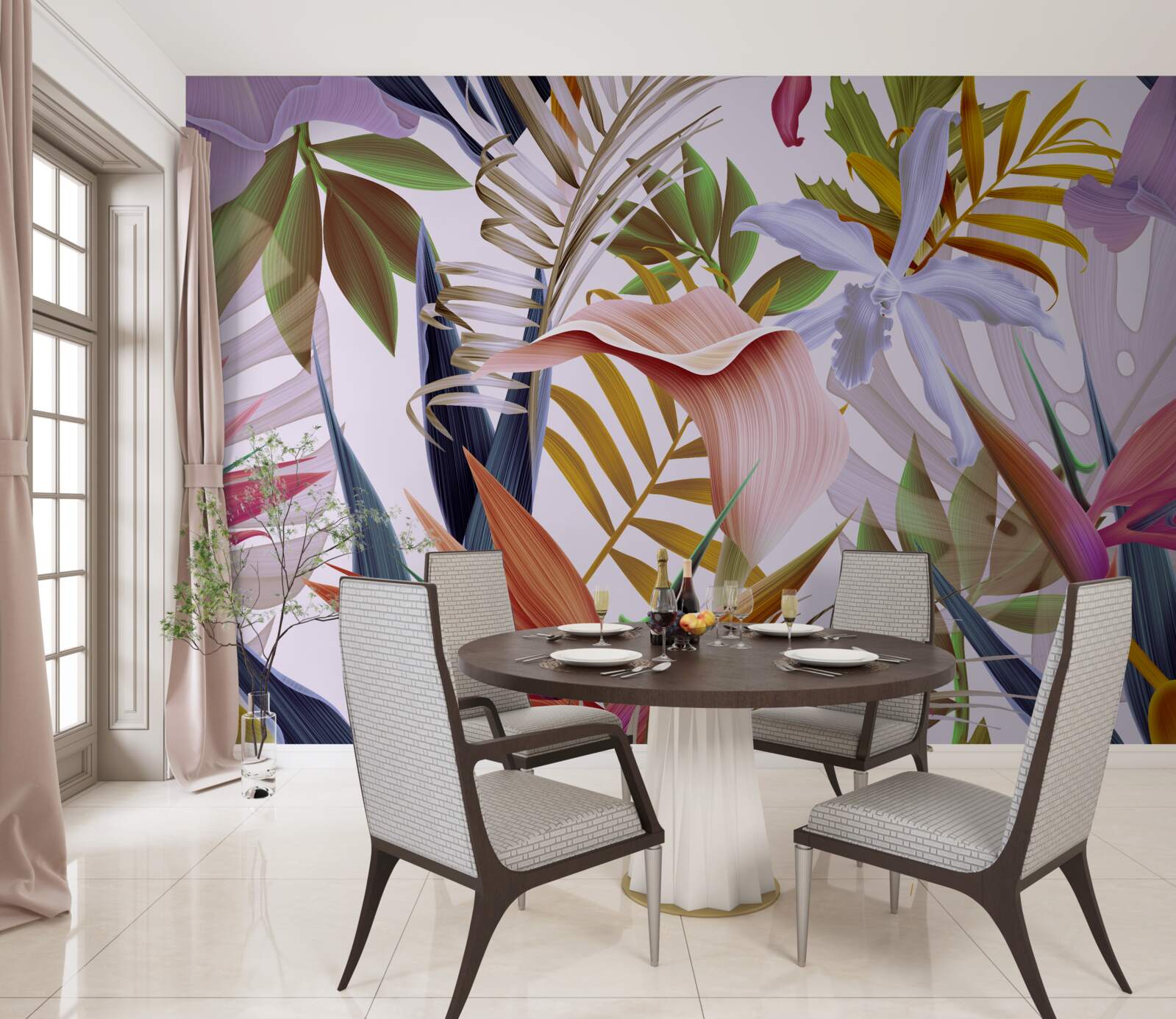 Papier peint grandes plantes de différentes couleurs