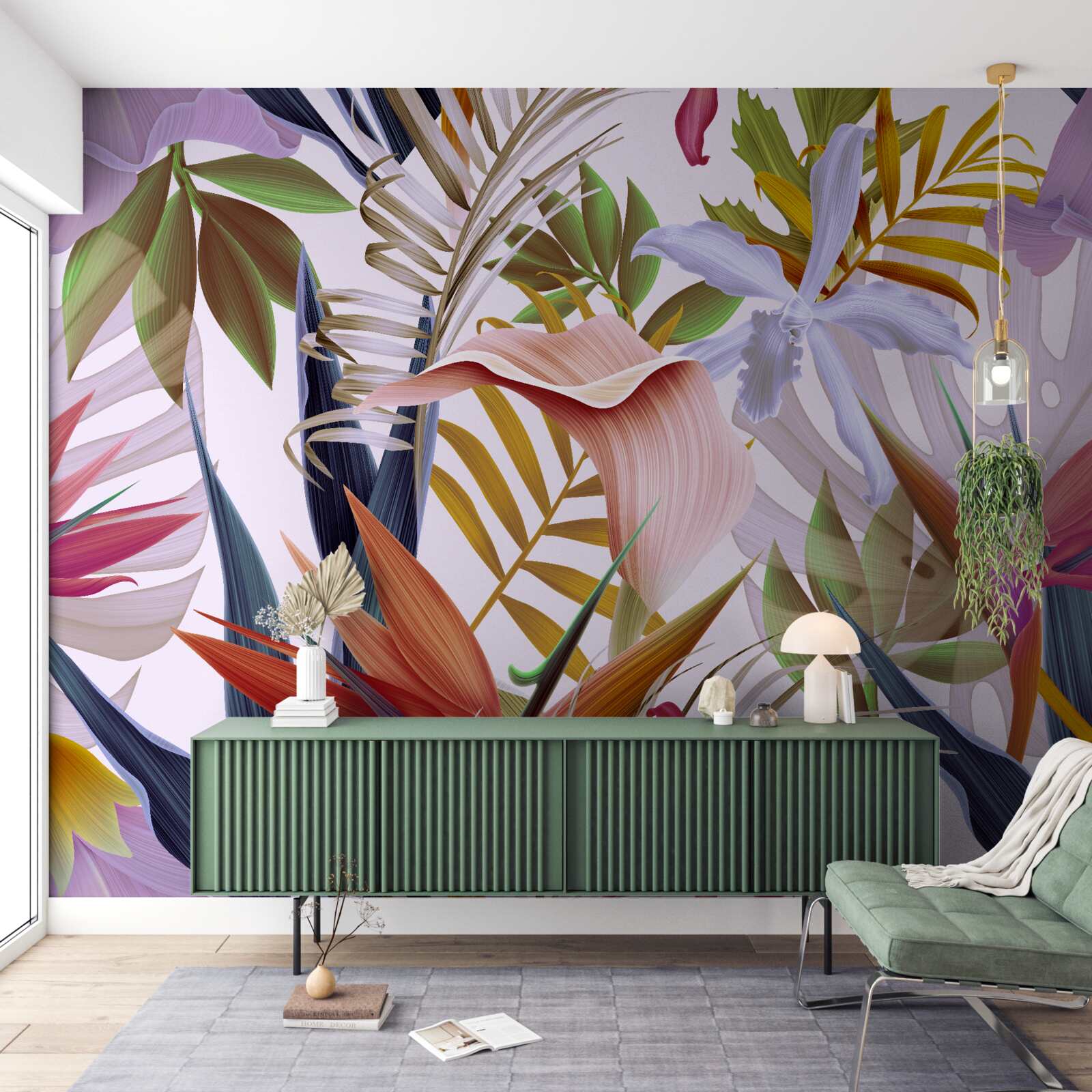 Papier peint grandes plantes de différentes couleurs