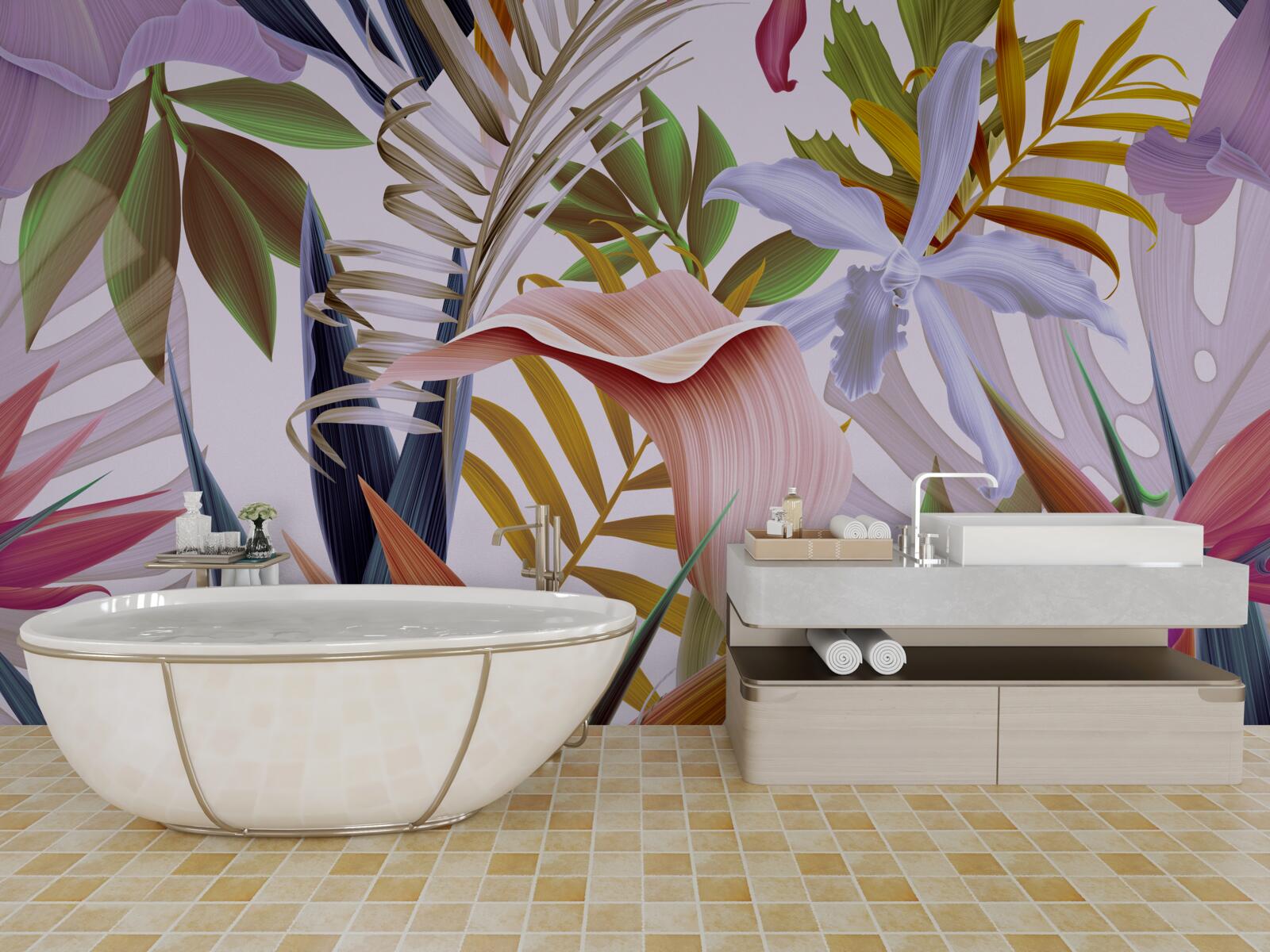 Papier peint grandes plantes de différentes couleurs