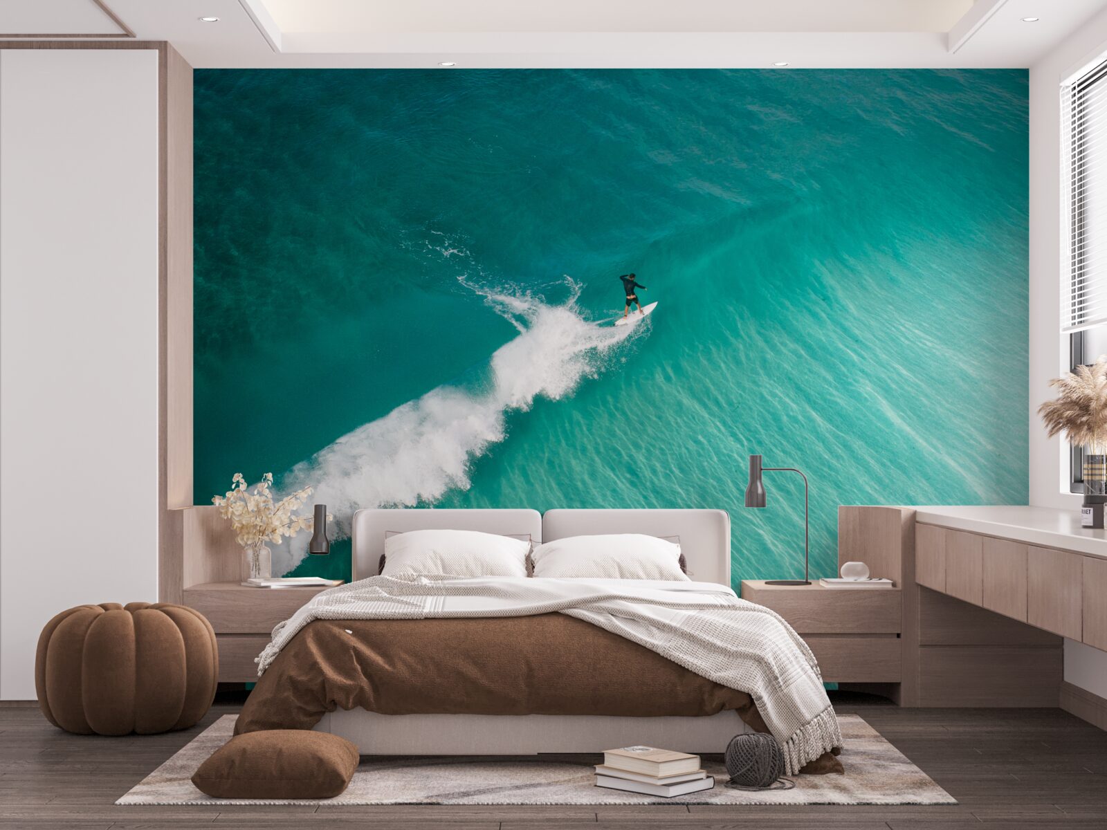 Papier peint un surfeur solitaire dans l'immensité de l'océan