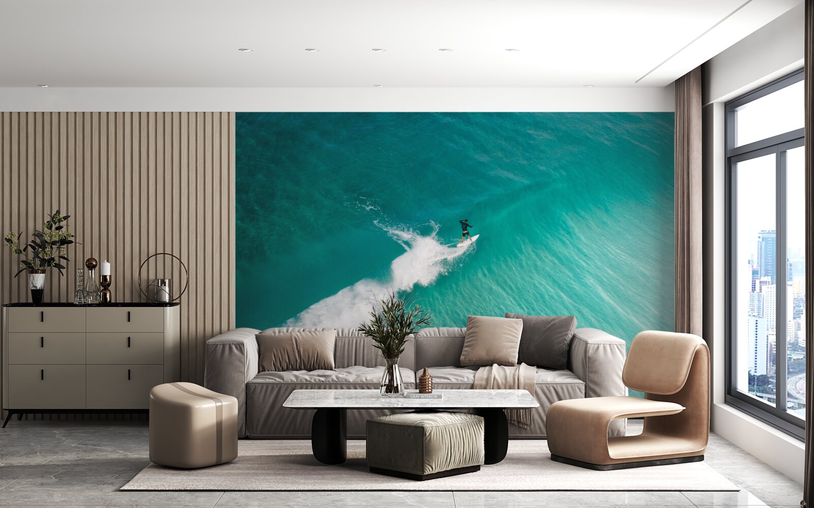 Papier peint un surfeur solitaire dans l'immensité de l'océan