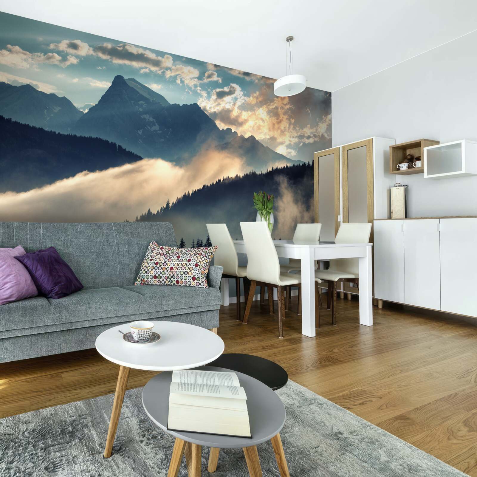 Papier peint matinée sous les sommets majestueux