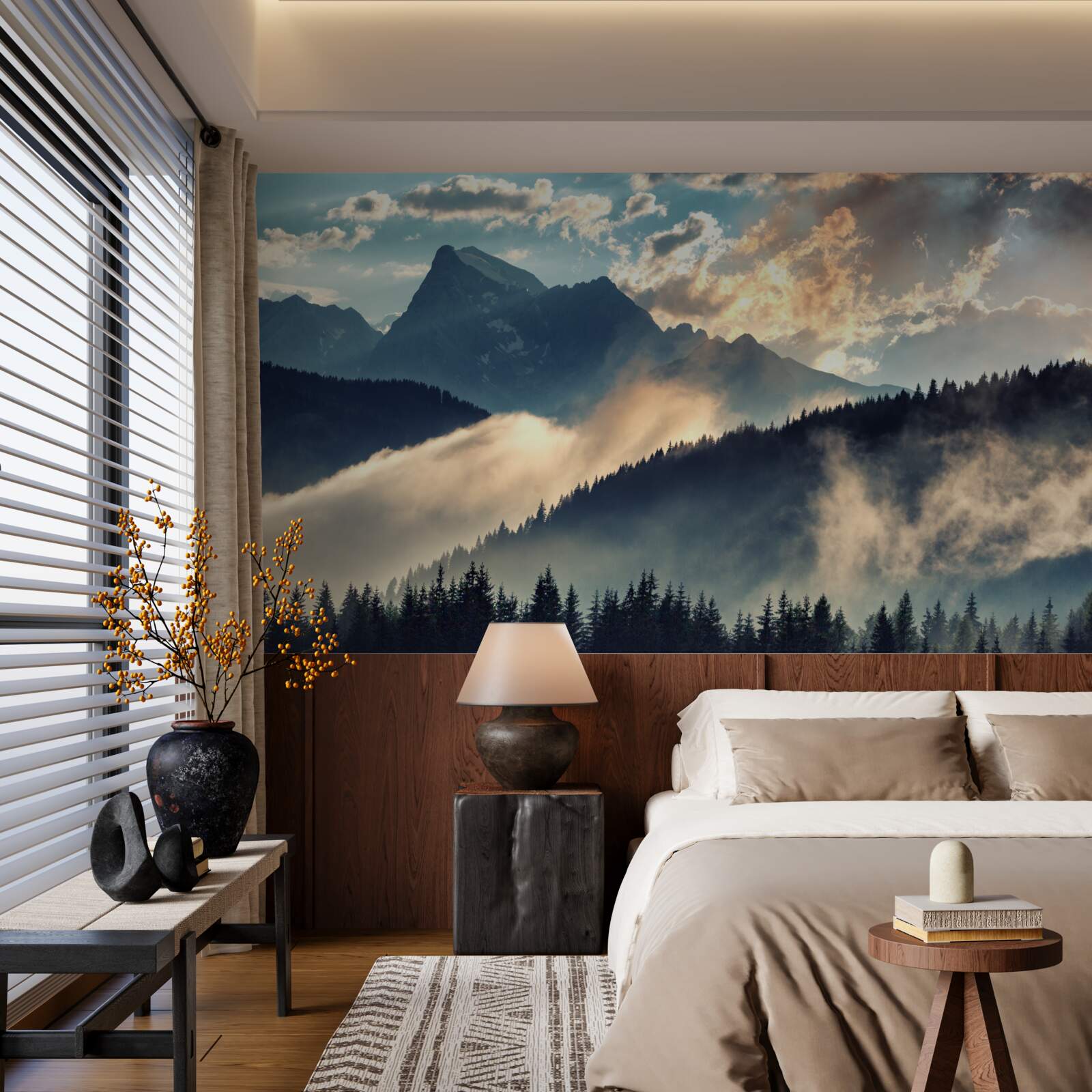 Papier peint matinée sous les sommets majestueux