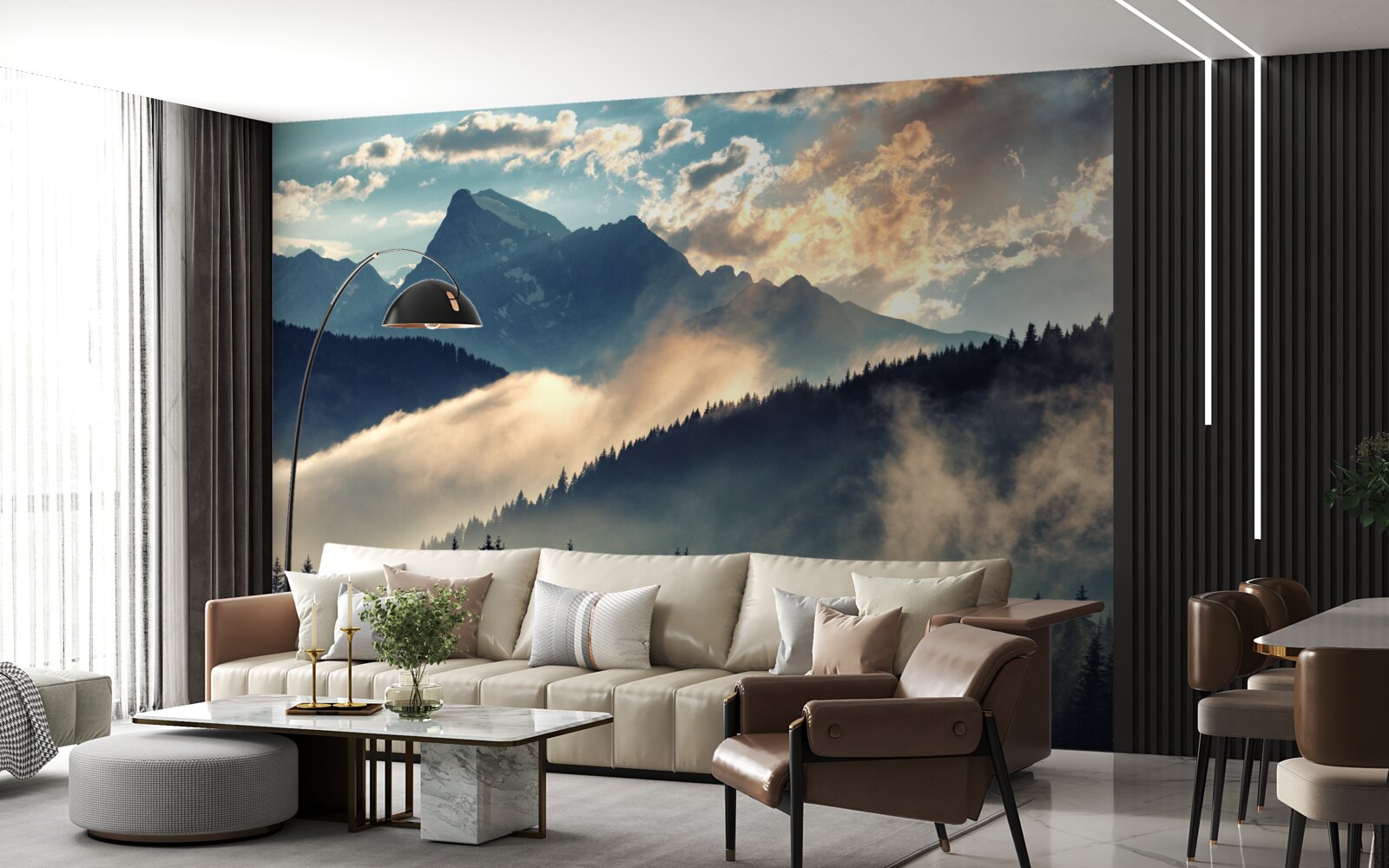 Papier peint matinée sous les sommets majestueux