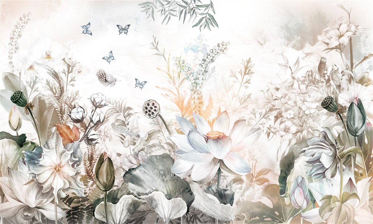 Papier peint fleurs et plantes inhabituelles