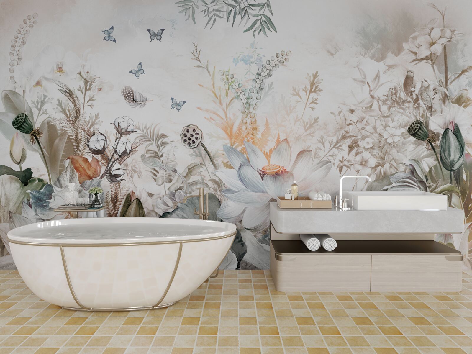 Papier peint fleurs et plantes inhabituelles