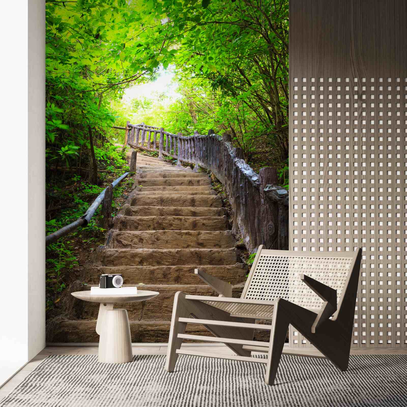 Papier peint escalier vert