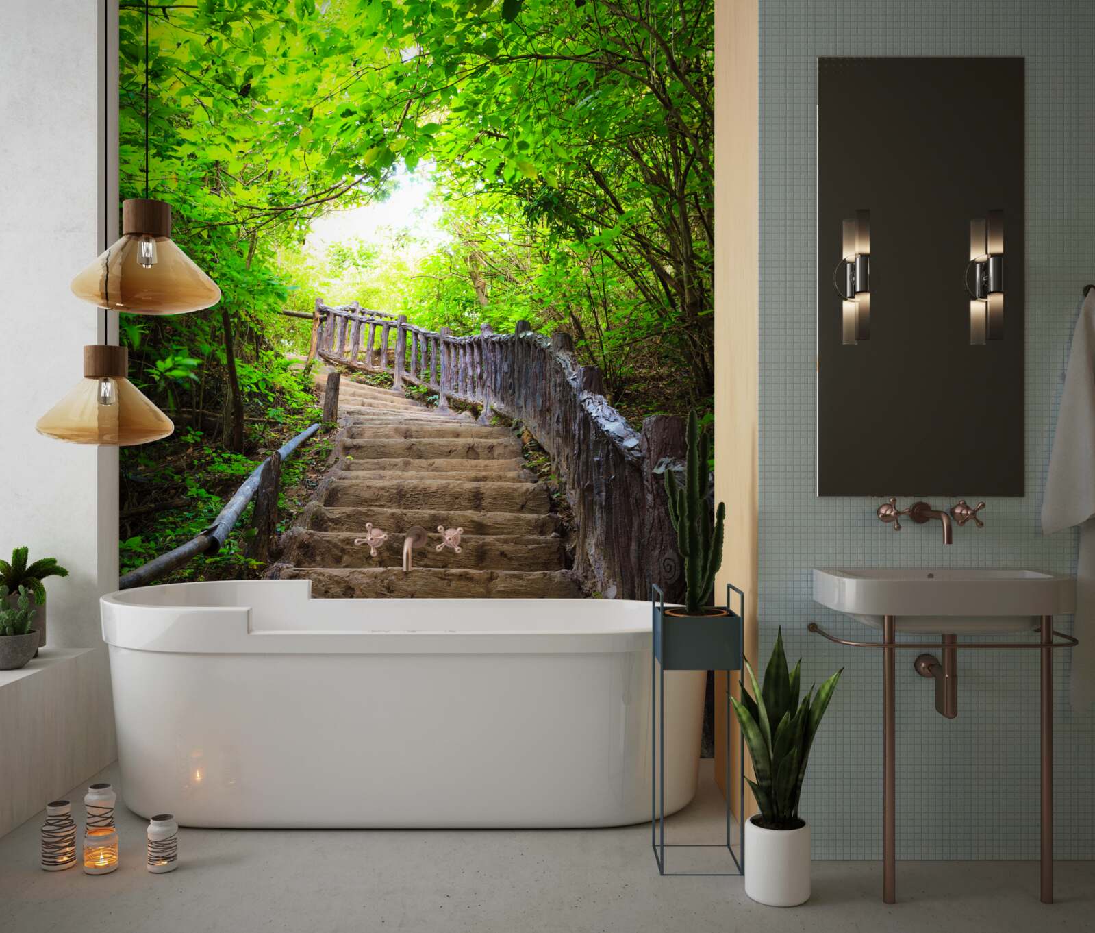 Papier peint escalier vert