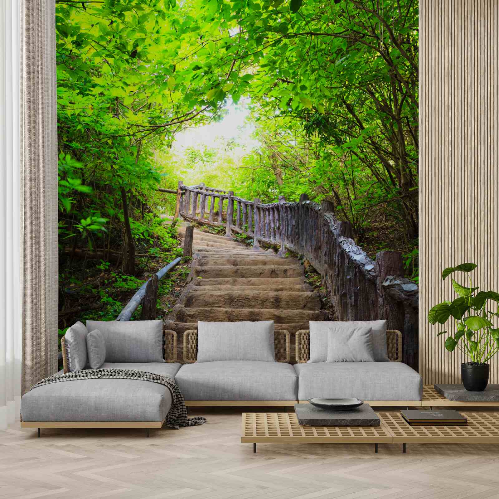 Papier peint escalier vert