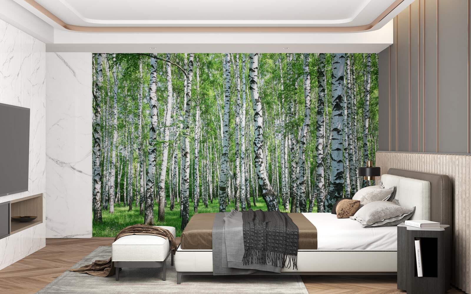 Papier peint il y a beaucoup de bouleaux dans la forêt