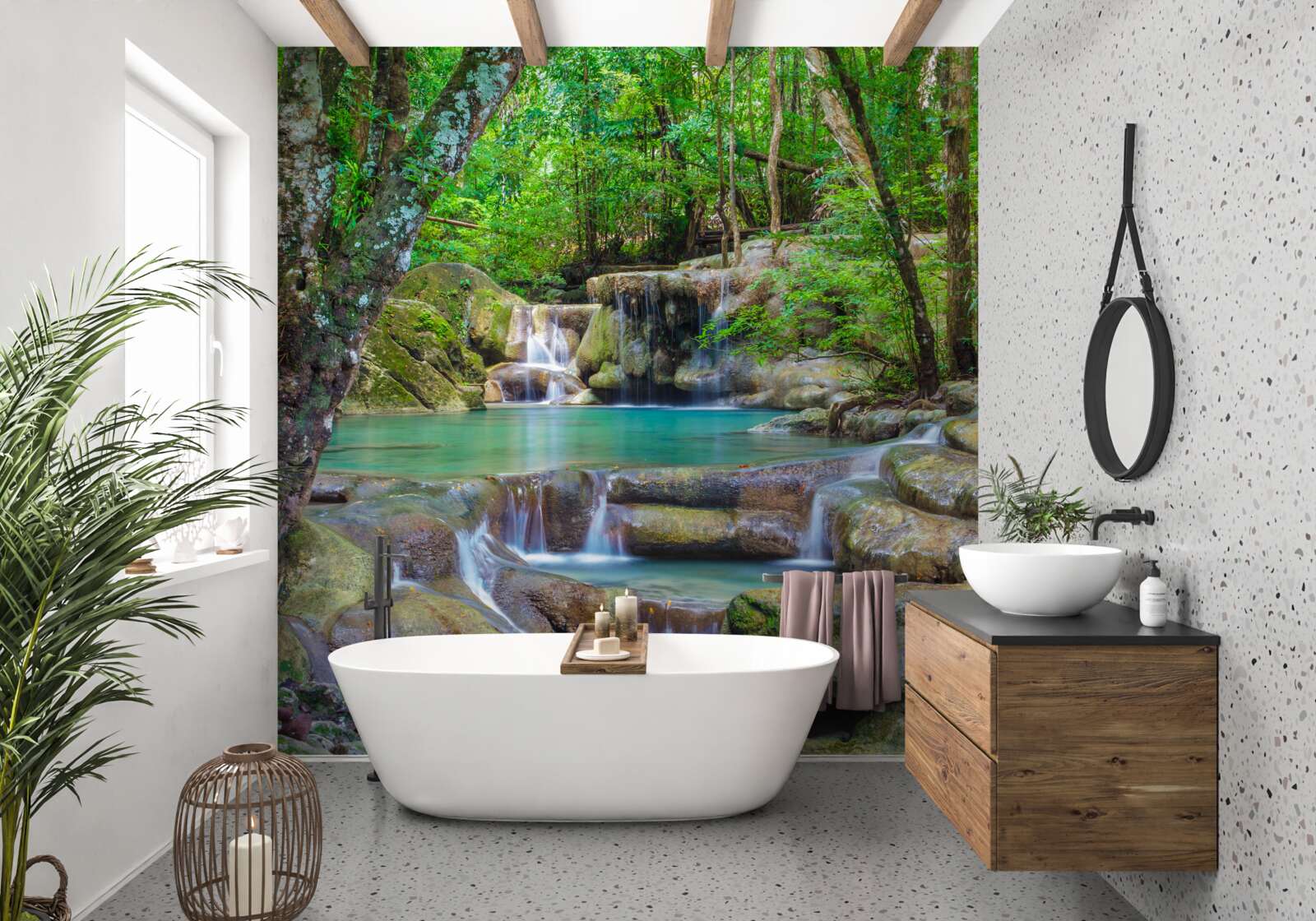 Papier peint petite cascade forestière