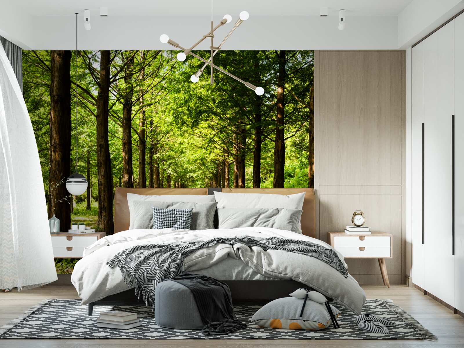 Papier peint chemin spacieux parmi les arbres émeraude