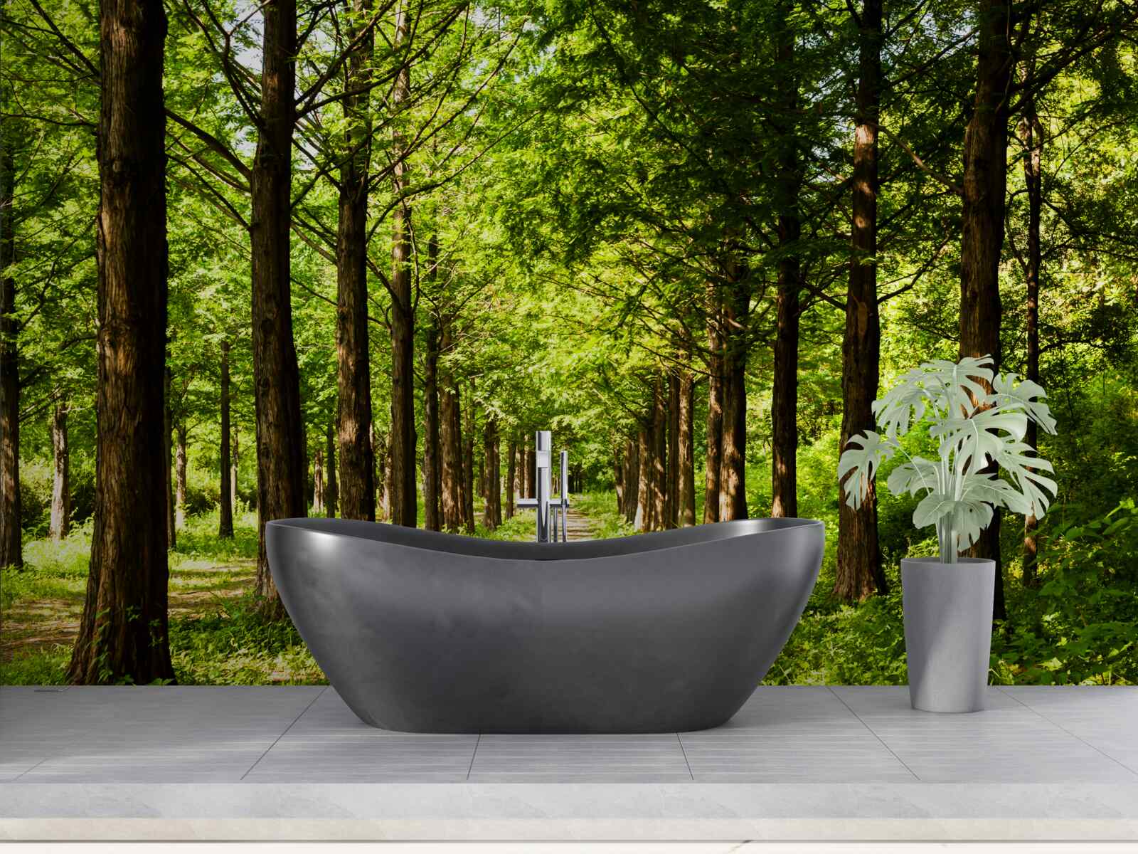 Papier peint chemin spacieux parmi les arbres émeraude