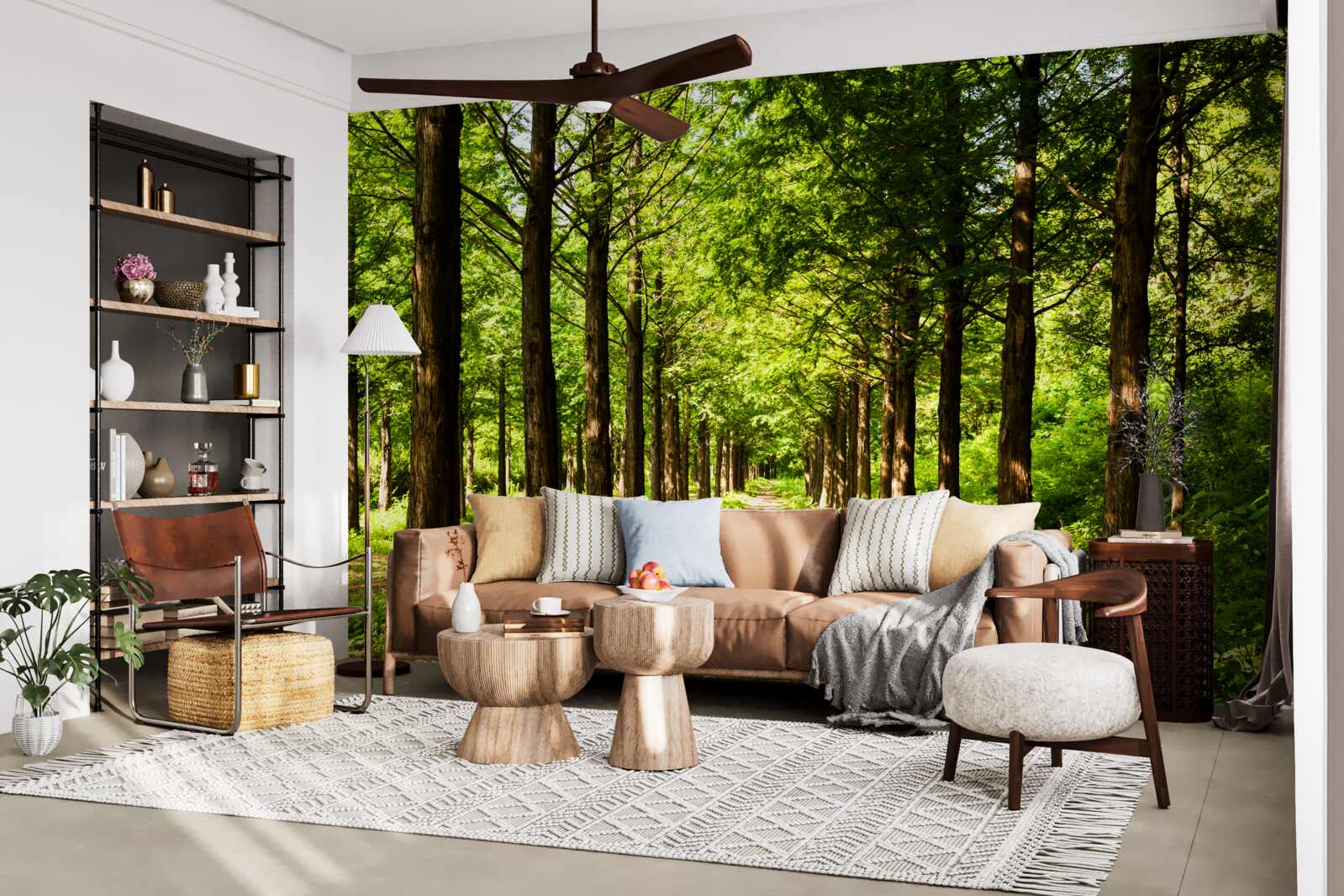 Papier peint chemin spacieux parmi les arbres émeraude