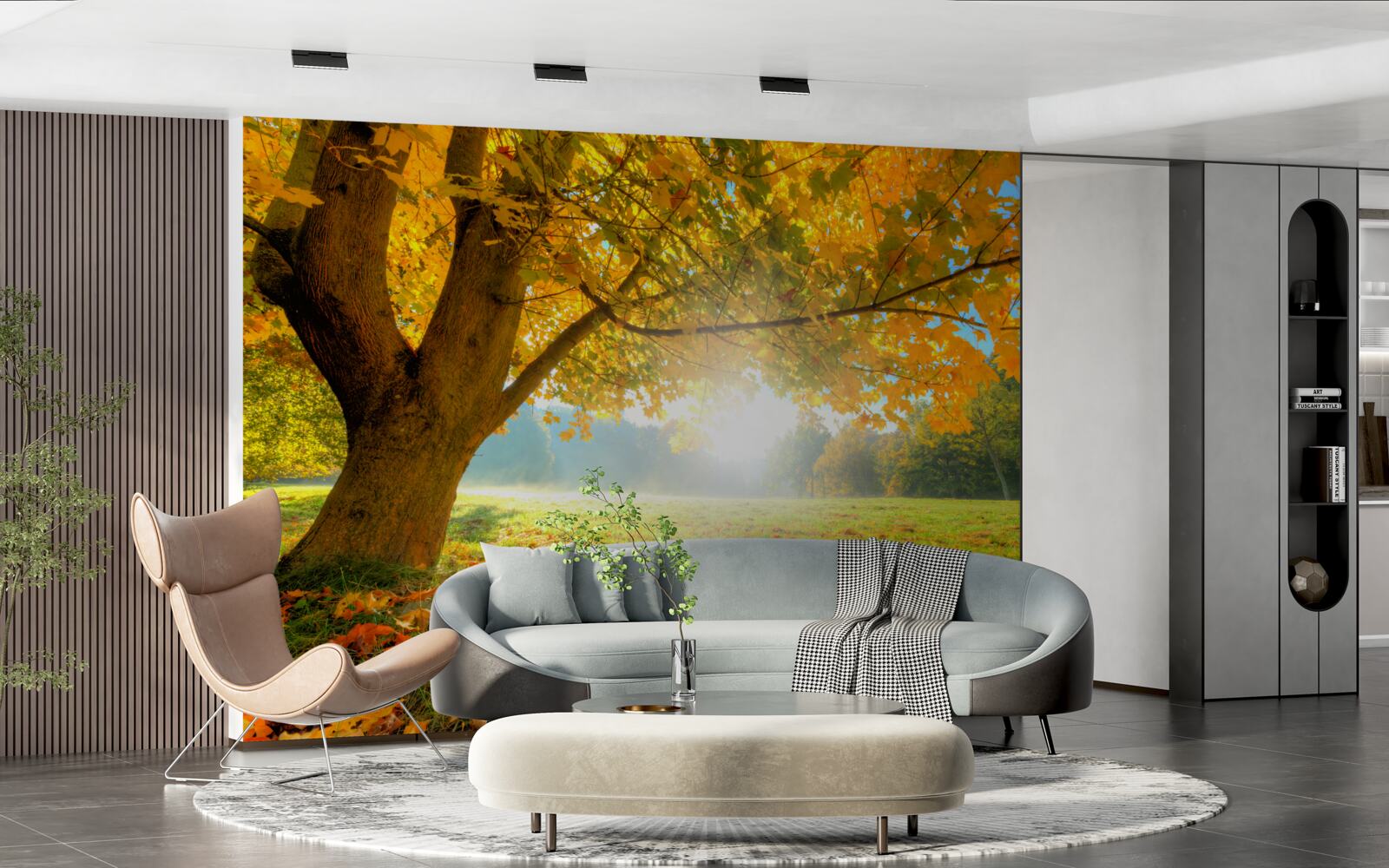 Papier peint forêt d'automne illuminée par le soleil