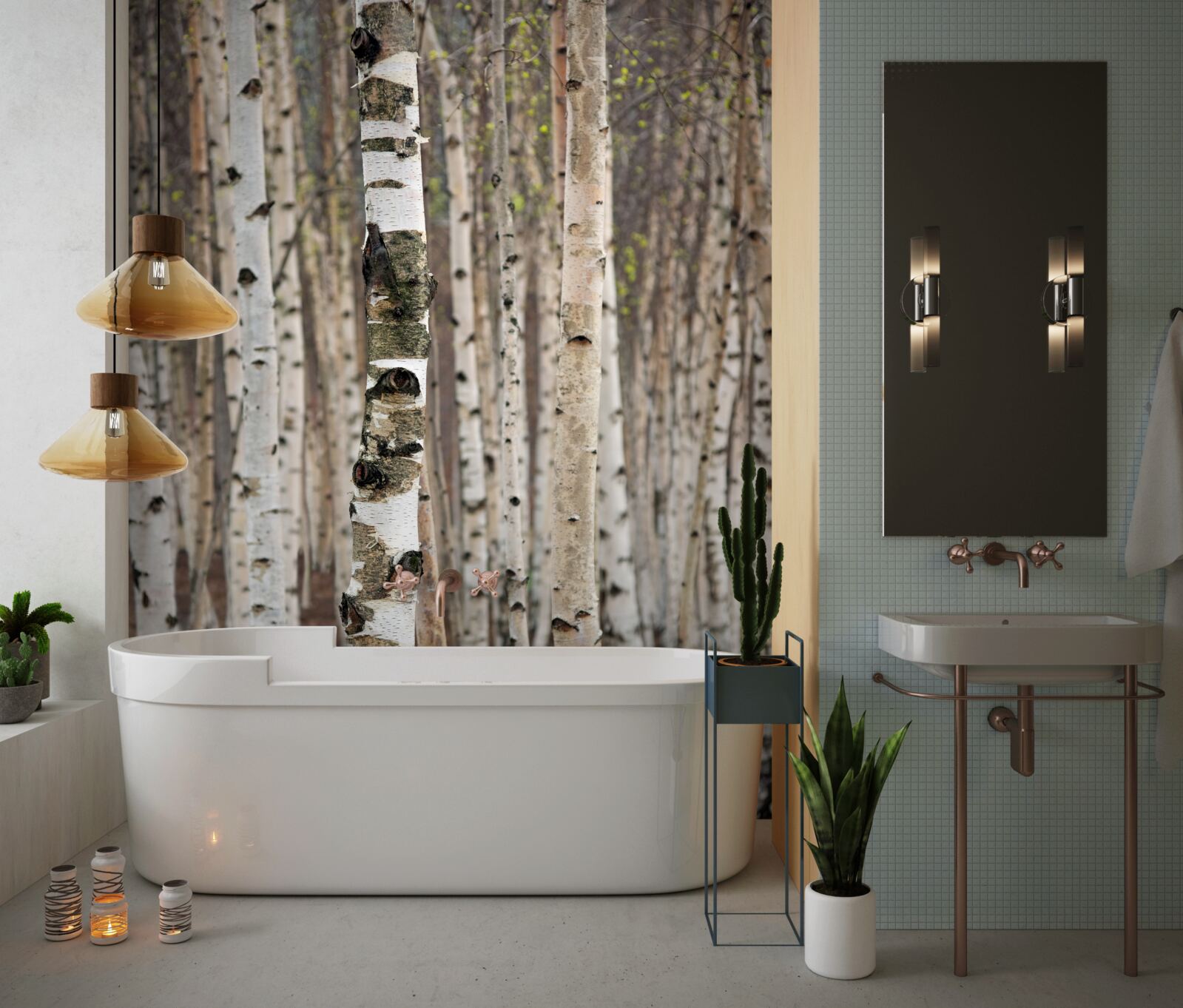 Papier peint les bouleaux dans la forêt