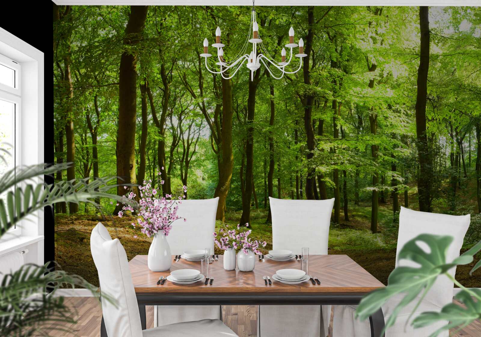 Papier peint pelouse dans une dense forêt d'émeraude